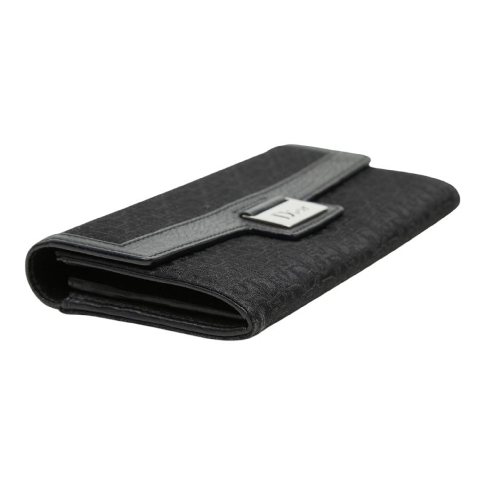 Christian Dior Black Canvas Leather Long Wallet (Bi-Fold) (Pre-Owned)