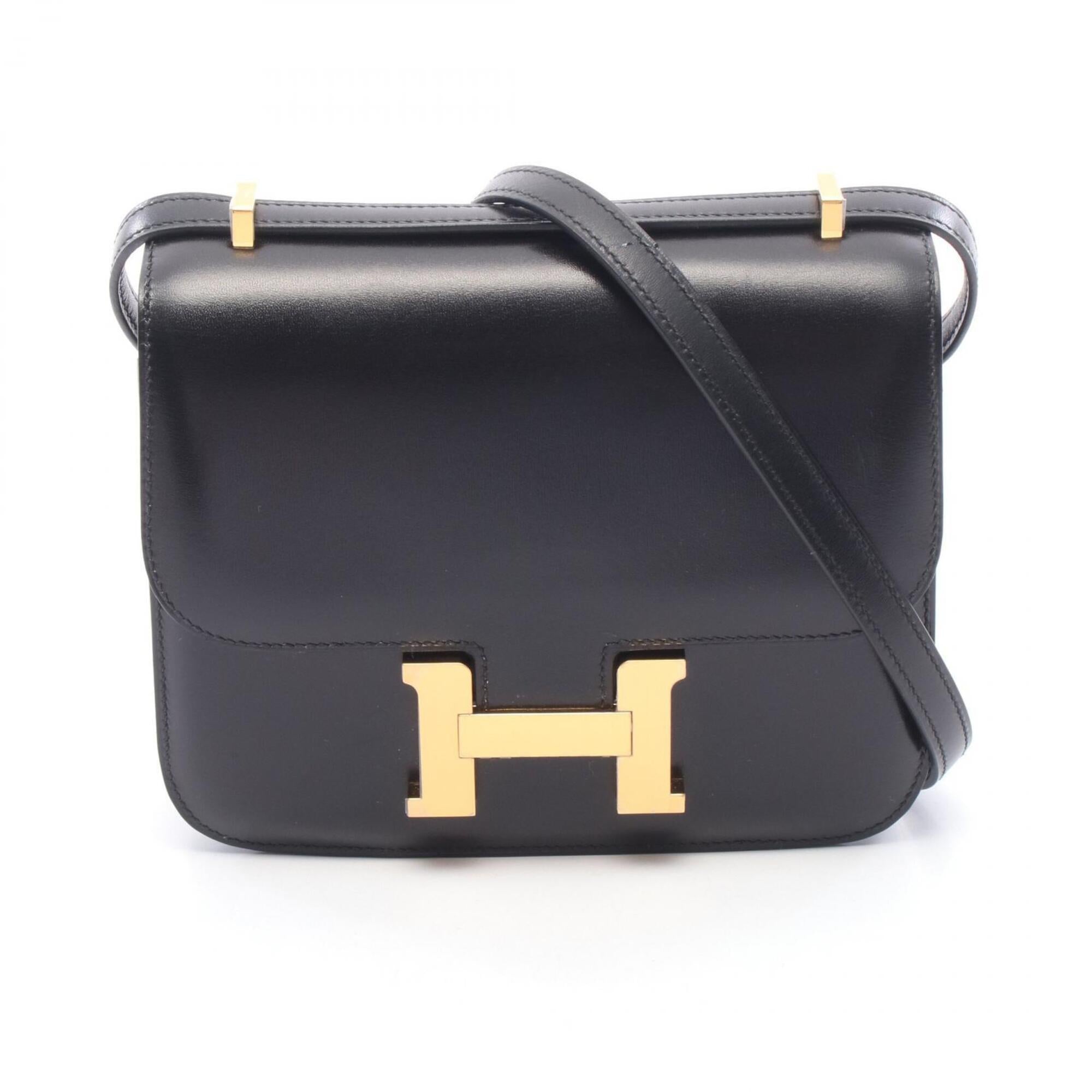 Hermes Black Box Calf Leather Handbag Shoulder Bag (Pre-Owned)