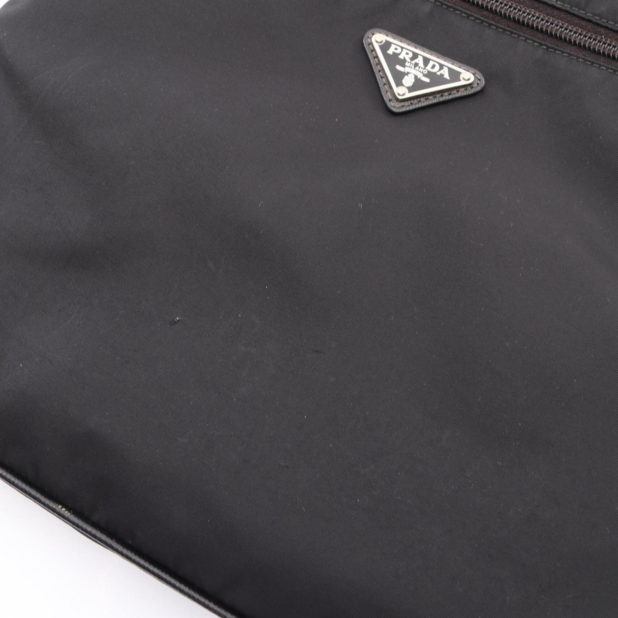 Prada Black Nylon Leather Handbag Shoulder Bag (Pre-Owned)