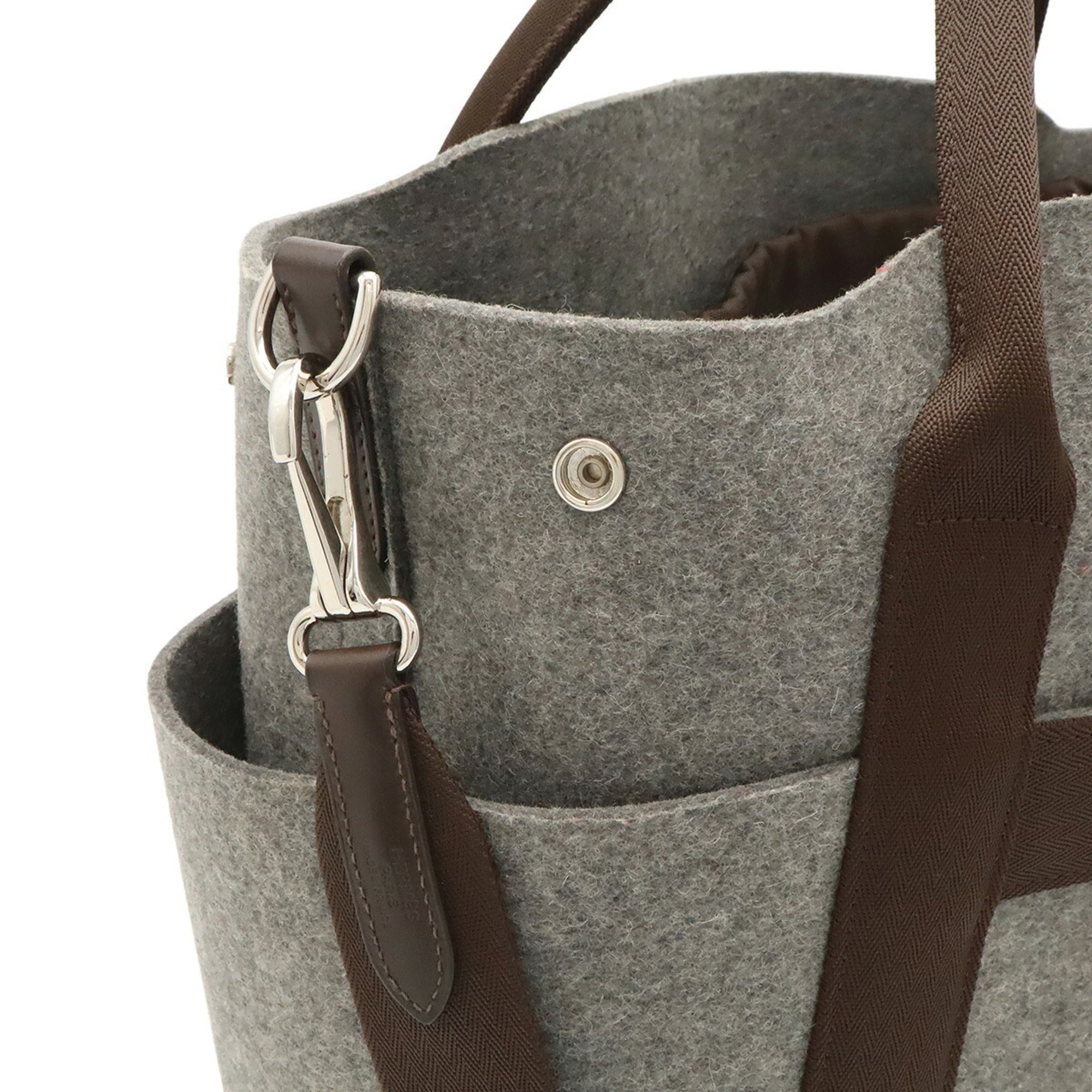 Hermes Dark Brown Gray Felt Shoulder Bag Tote Bag (Pre-Owned)