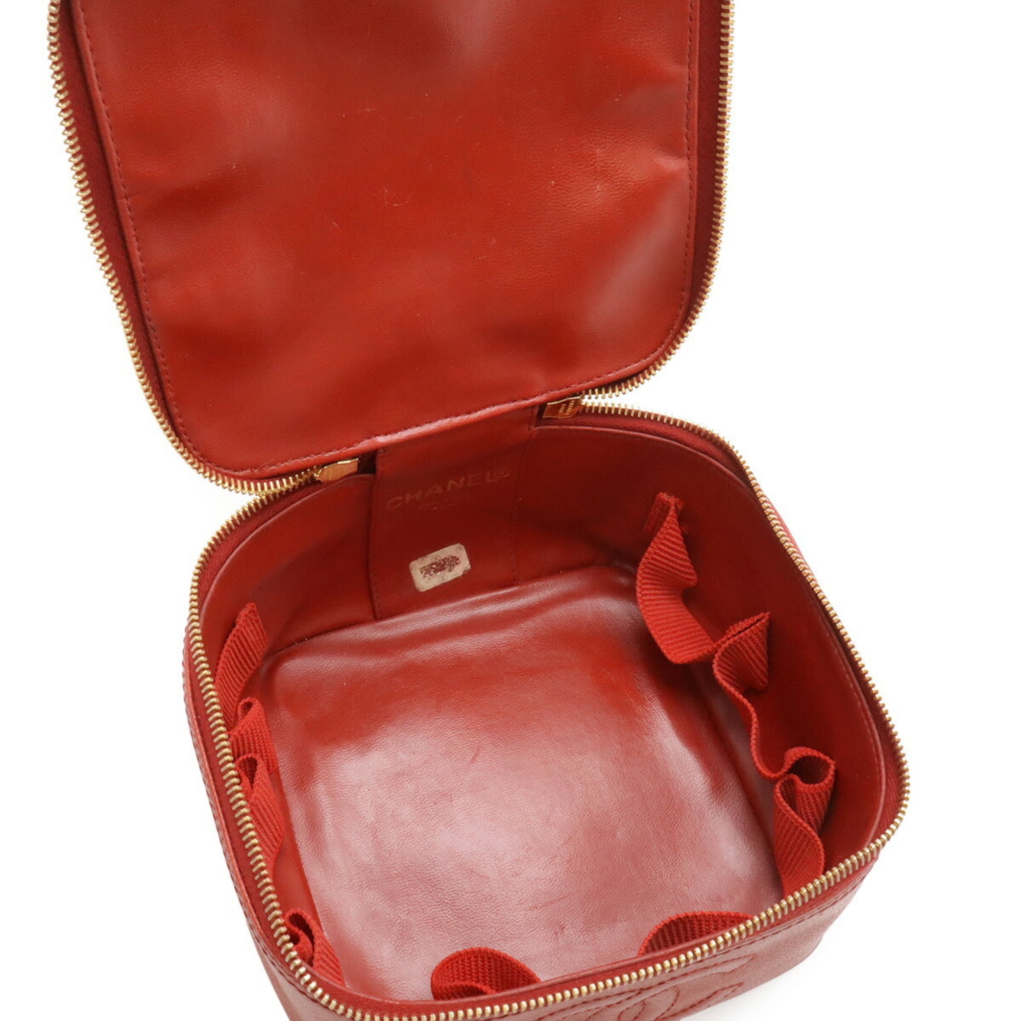 Chanel Red Color Grained Calfskin Handbag Pouch Vanity Bag (Pre-Owned)