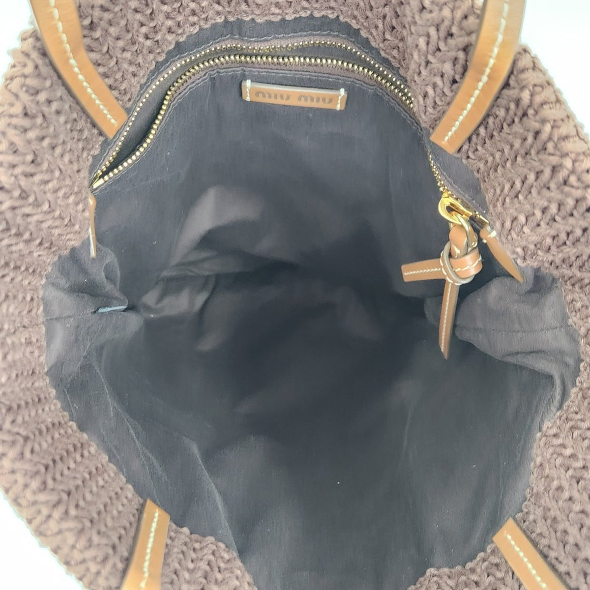 Miu Miu Beige Blue Brown Cocoa Cotton 59% Polyester 25% Rayon 16% Leather Tote Bag (Pre-Owned)