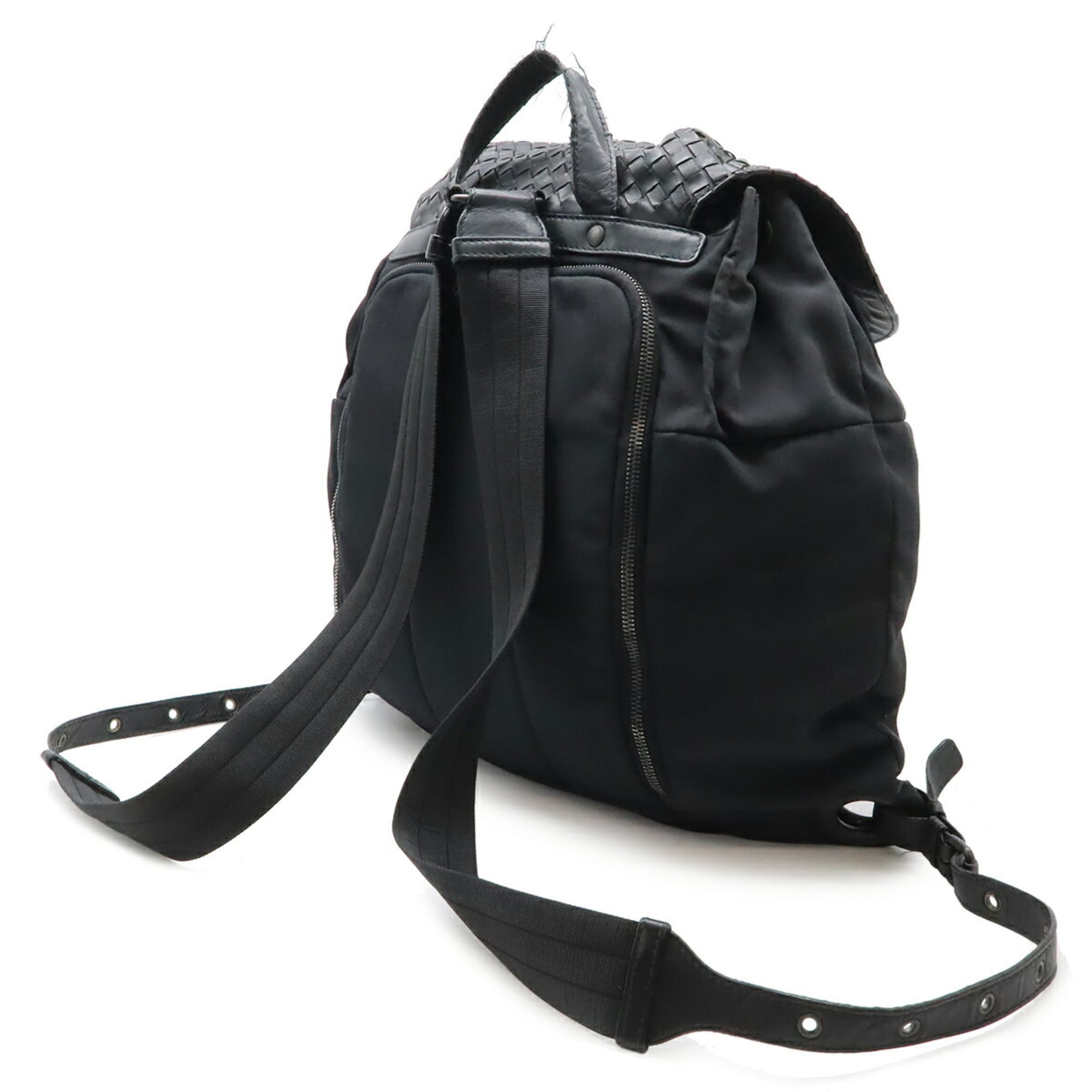 Bottega Veneta Black Nylon Leather Backpack (Pre-Owned)