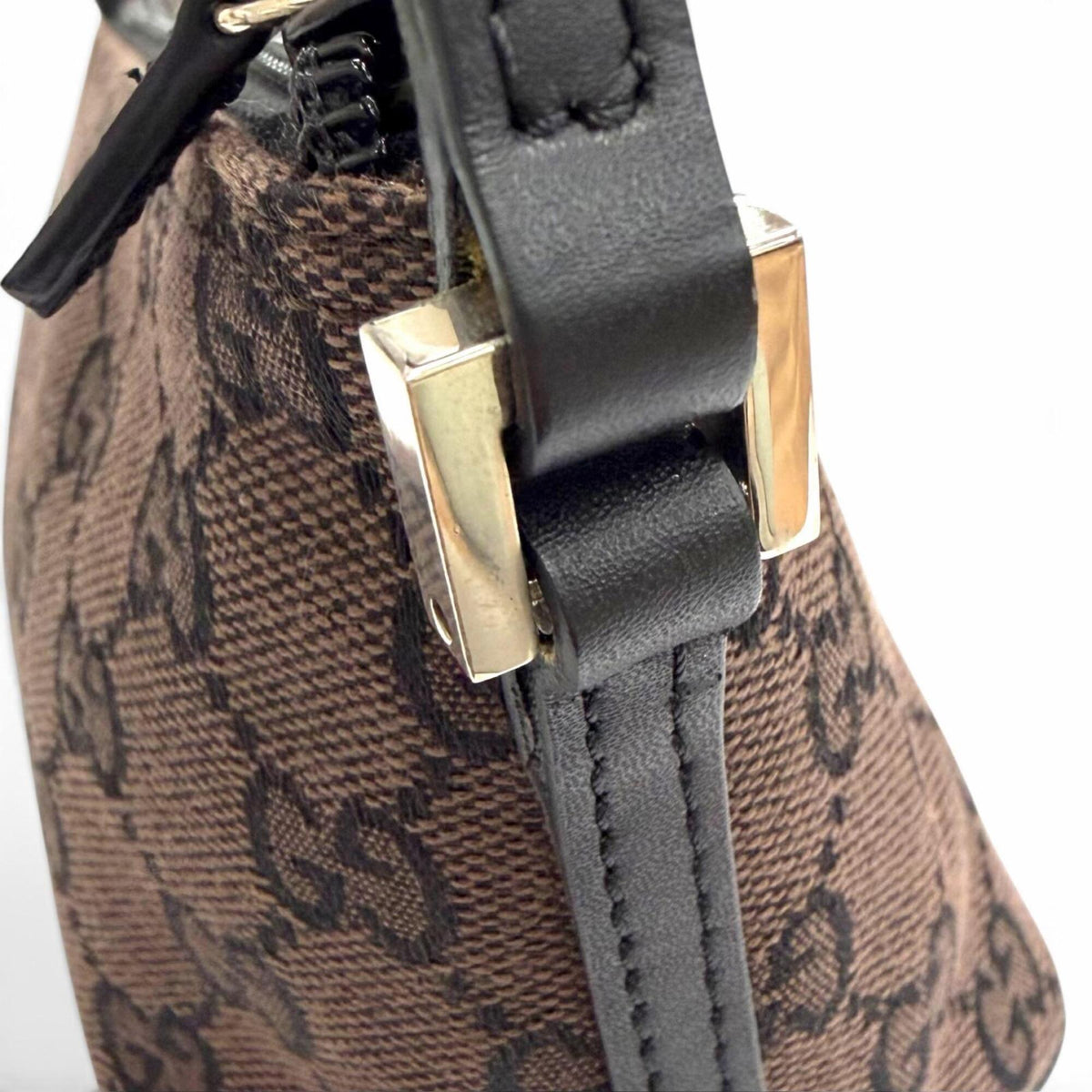 Gucci Dark Brown Gg Canvas Leather Pouch (Pre-Owned)