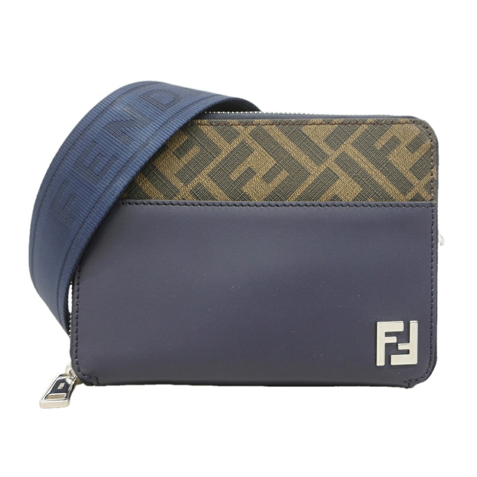 Fendi Khaki Navy Pvc Leather Shoulder Bag (Pre-Owned)