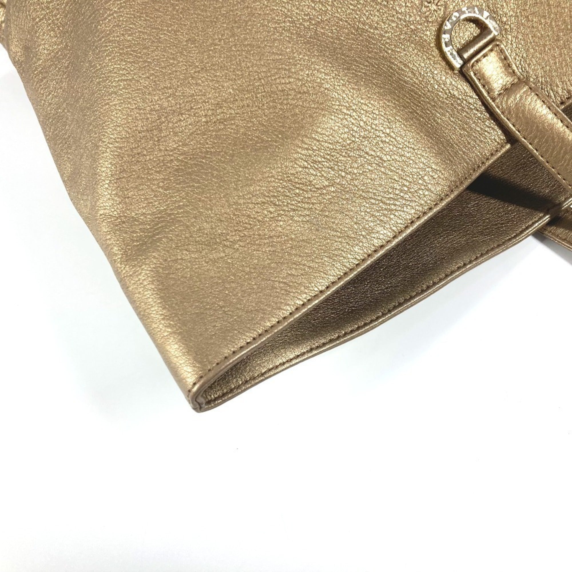 Bvlgari Gold Leather Handbag Tote Bag (Pre-Owned)