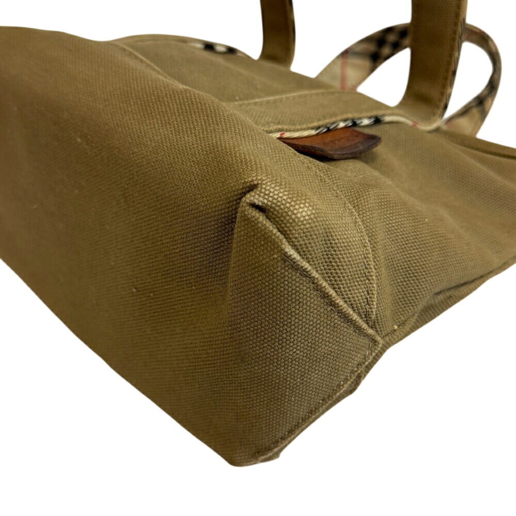 Burberry Green Khaki Canvas Handbag Tote Bag (Pre-Owned)