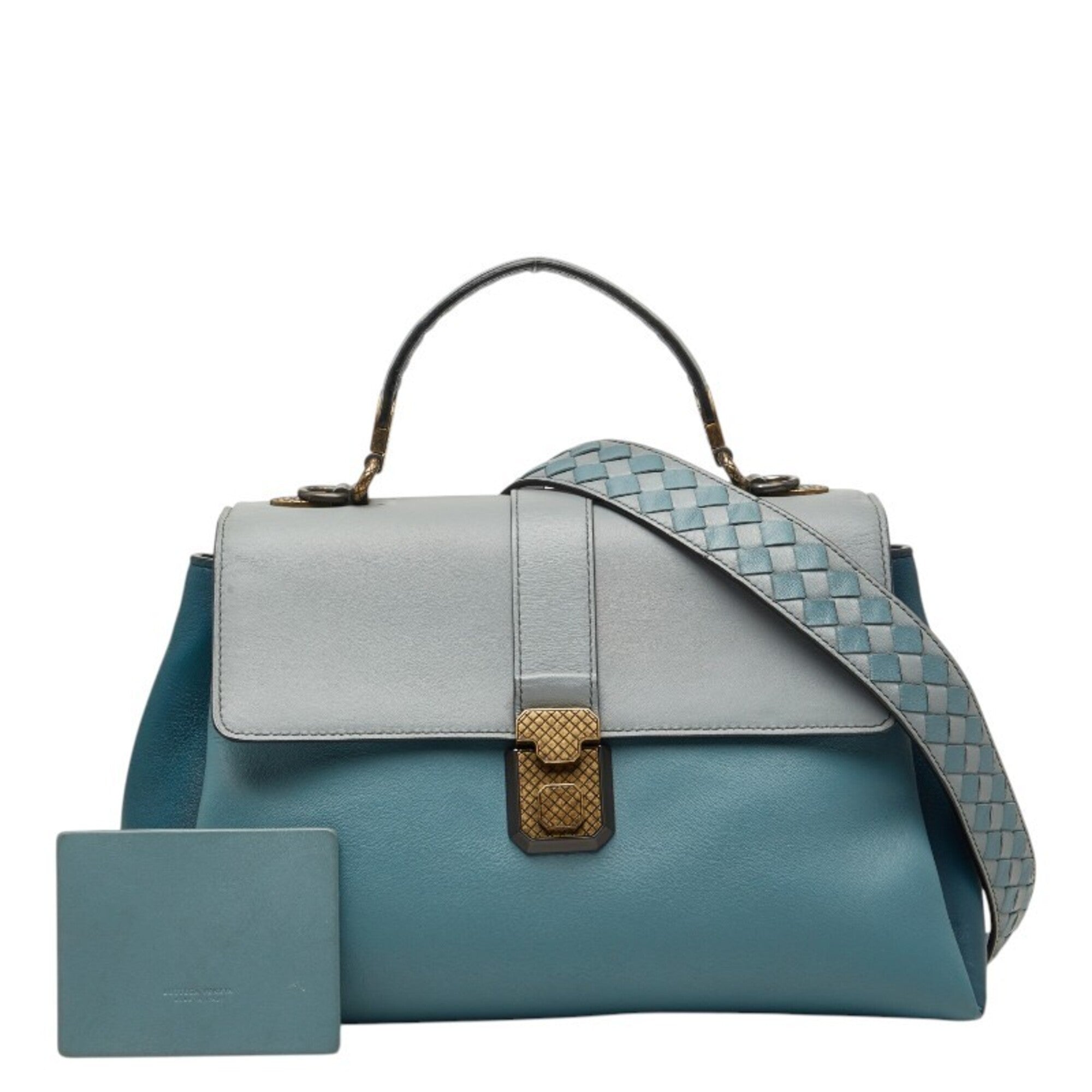 Bottega Veneta Light Blue Leather Handbag Shoulder Bag (Pre-Owned)