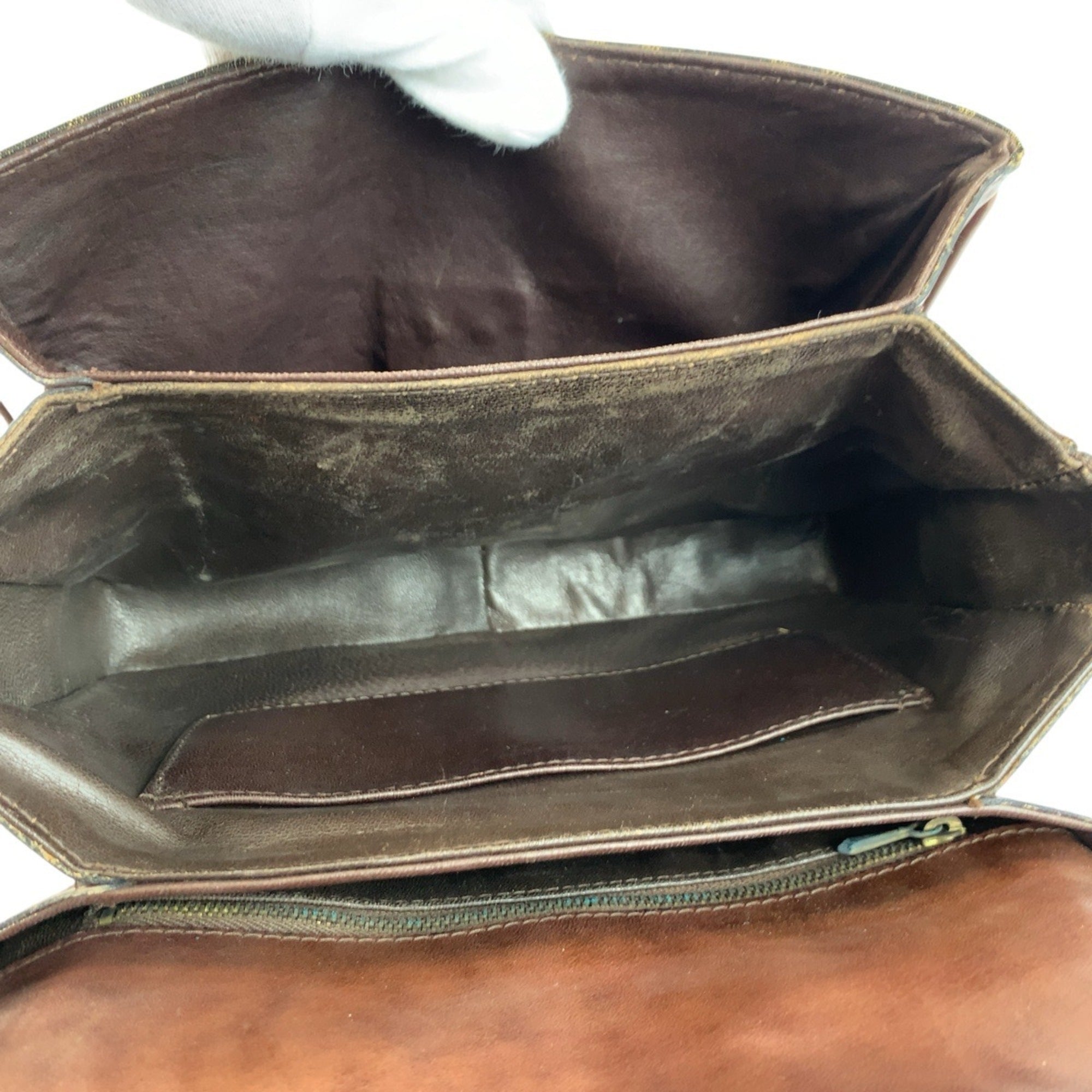 Fendi Brown Leather Canvas Pochette Shoulder Bag (Pre-Owned)