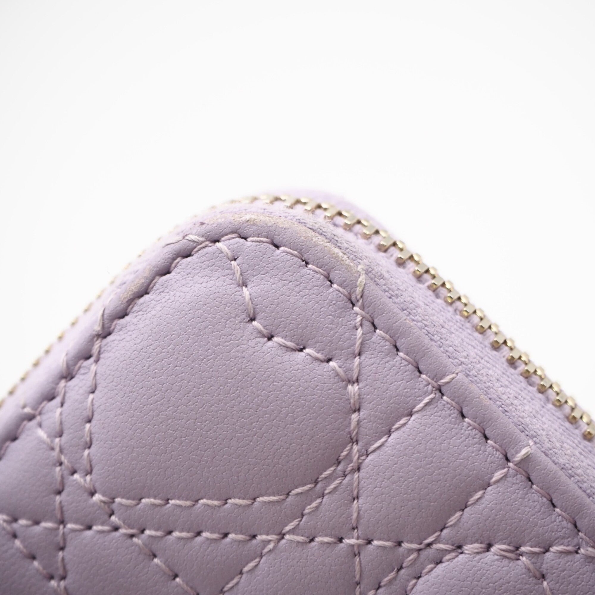 Christian Dior Lady Dior Purple Leather Long Wallet (Bi-Fold) (Pre-Owned)