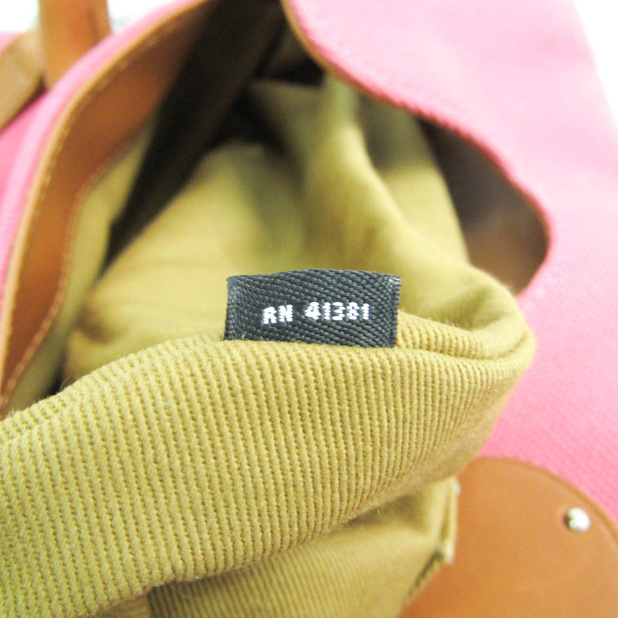Ralph Lauren Ricky Brown Pink Leather Canvas Handbag Shoulder Bag (Pre-Owned)