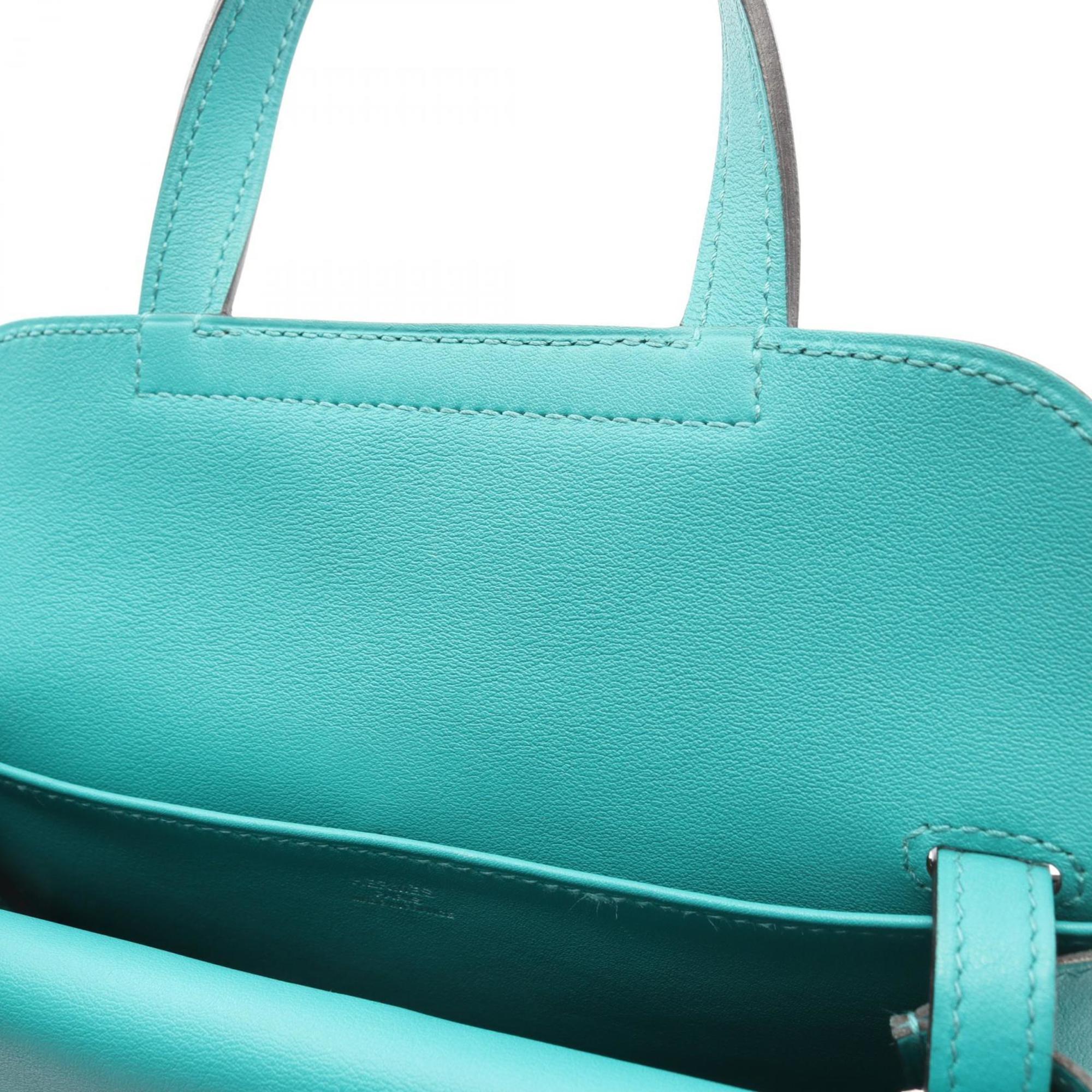 Hermes Alezan Blue Paon Green Swift Leather Handbag (Pre-Owned)