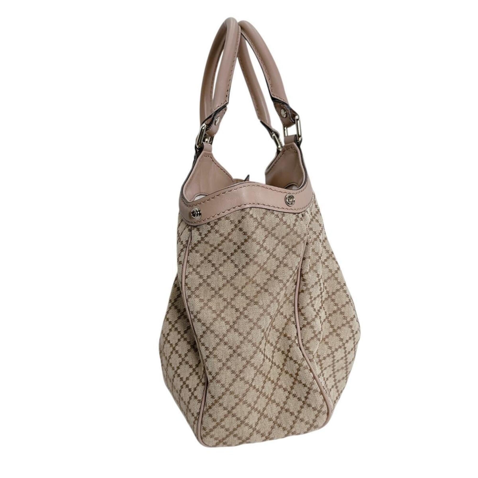 Gucci Beige Beige Brown Brown White Canvas Handbag Tote Bag (Pre-Owned)