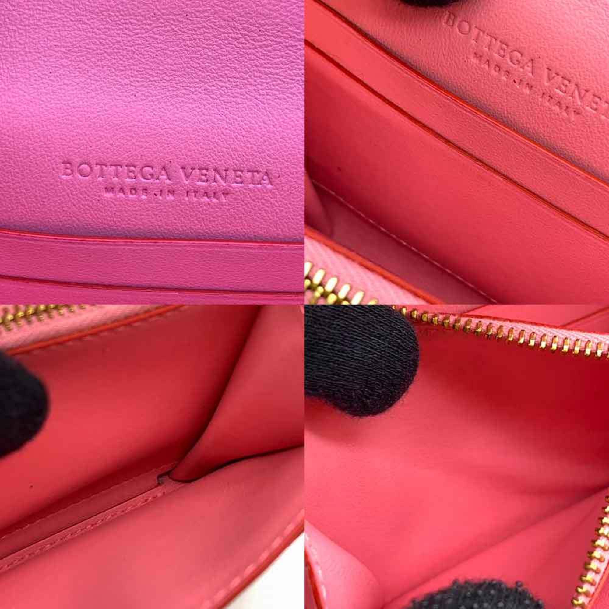 Bottega Veneta Pink Red Color Leather Wallet (Bi-Fold) (Pre-Owned)