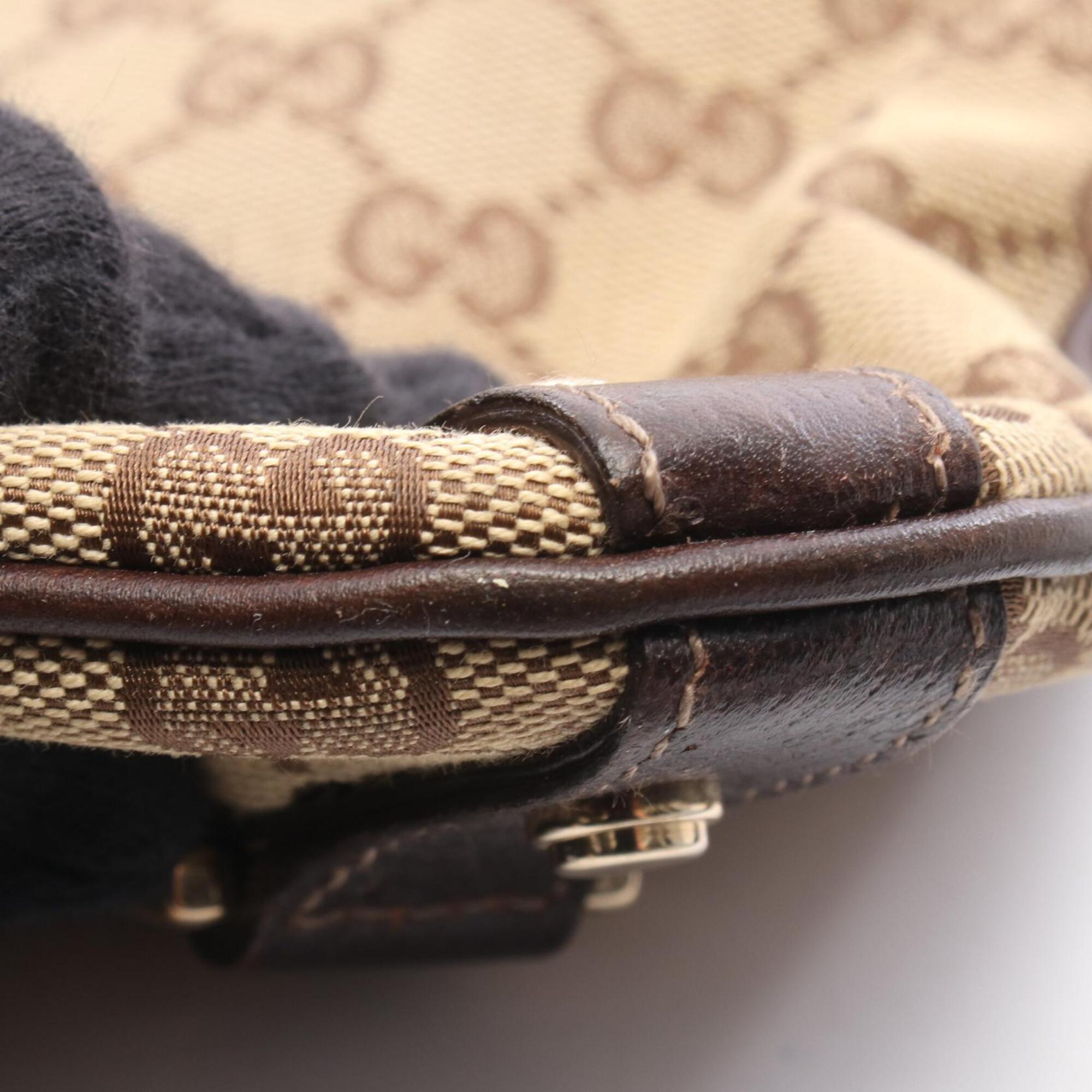 Gucci Beige Brown Gg Canvas Leather Handbag Shoulder Bag (Pre-Owned)