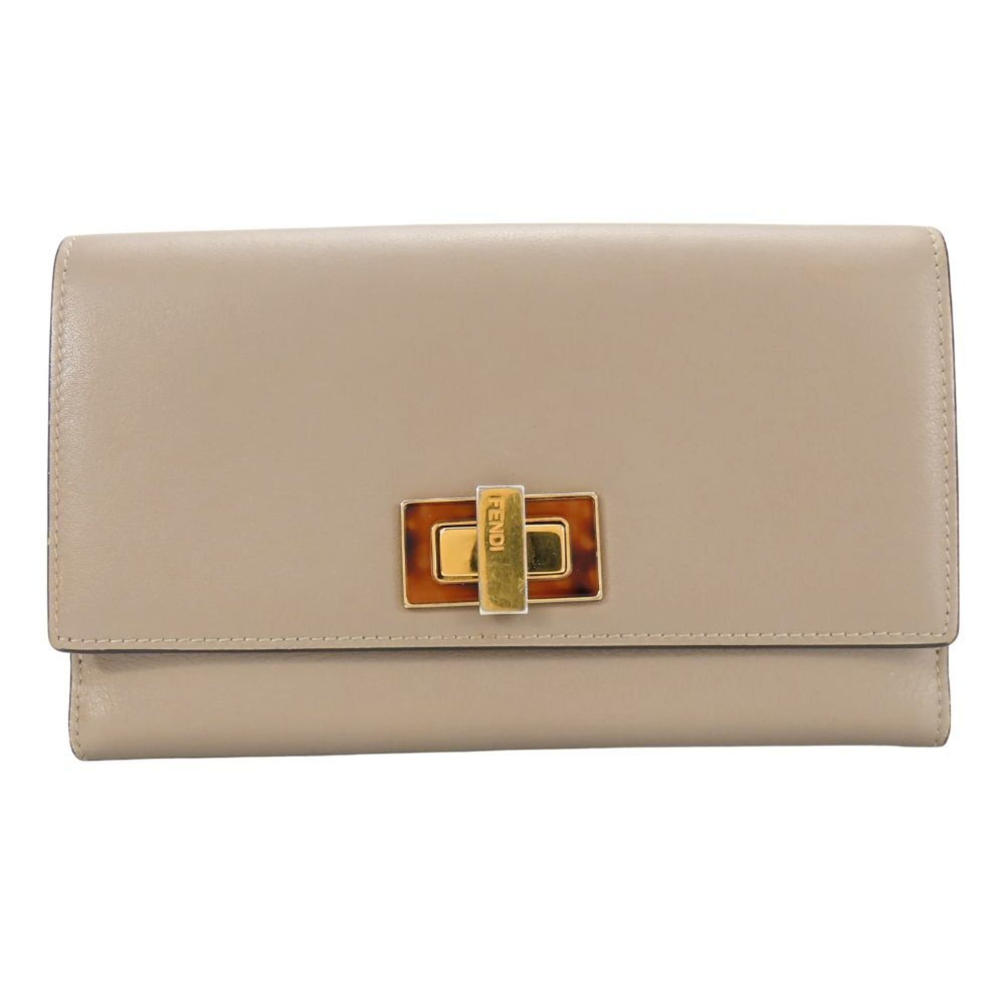 Fendi Beige Grayish Leather Wallet (Bi-Fold) (Pre-Owned)