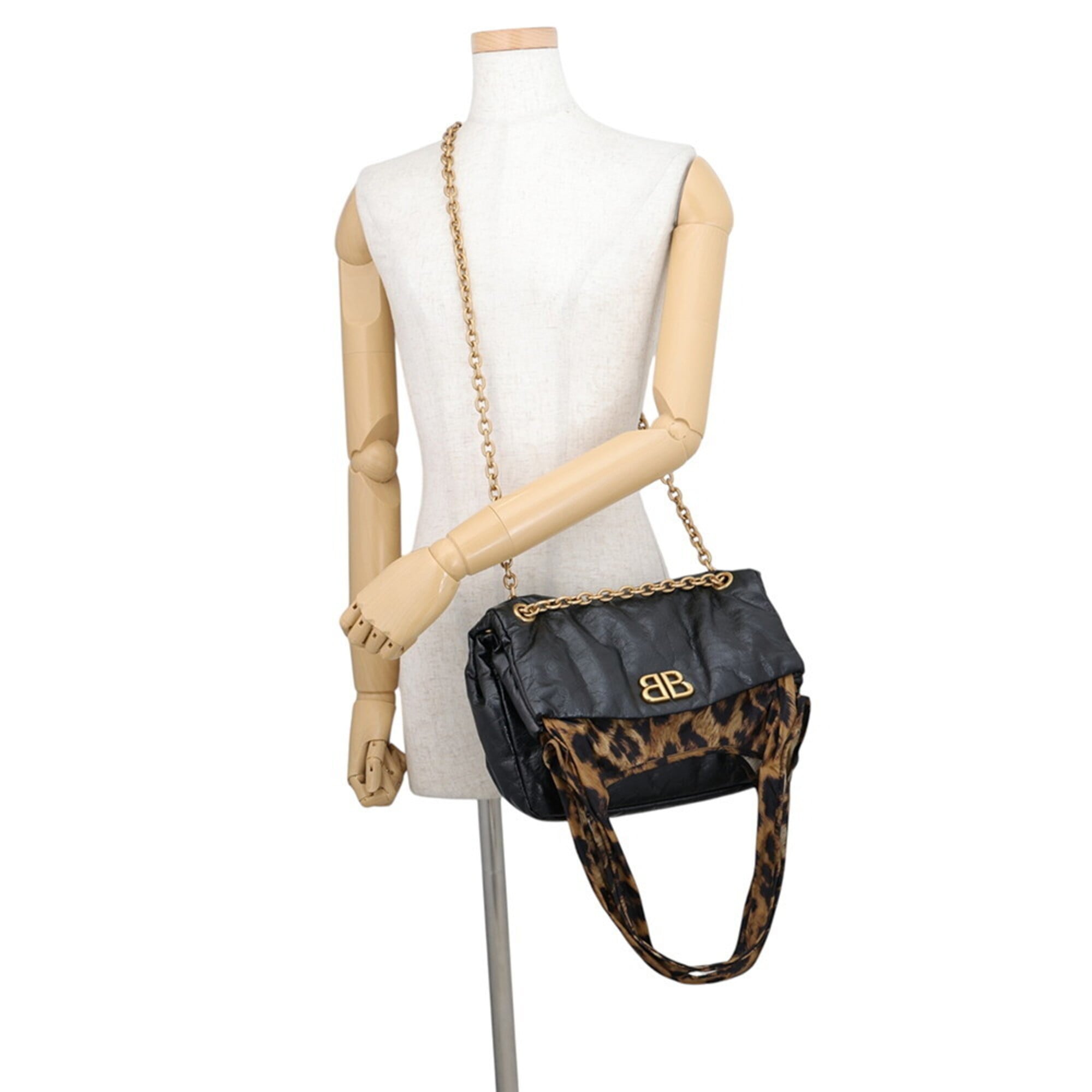 Balenciaga Black Brown Leather Nylon Handbag Shoulder Bag Tote Bag (Pre-Owned)