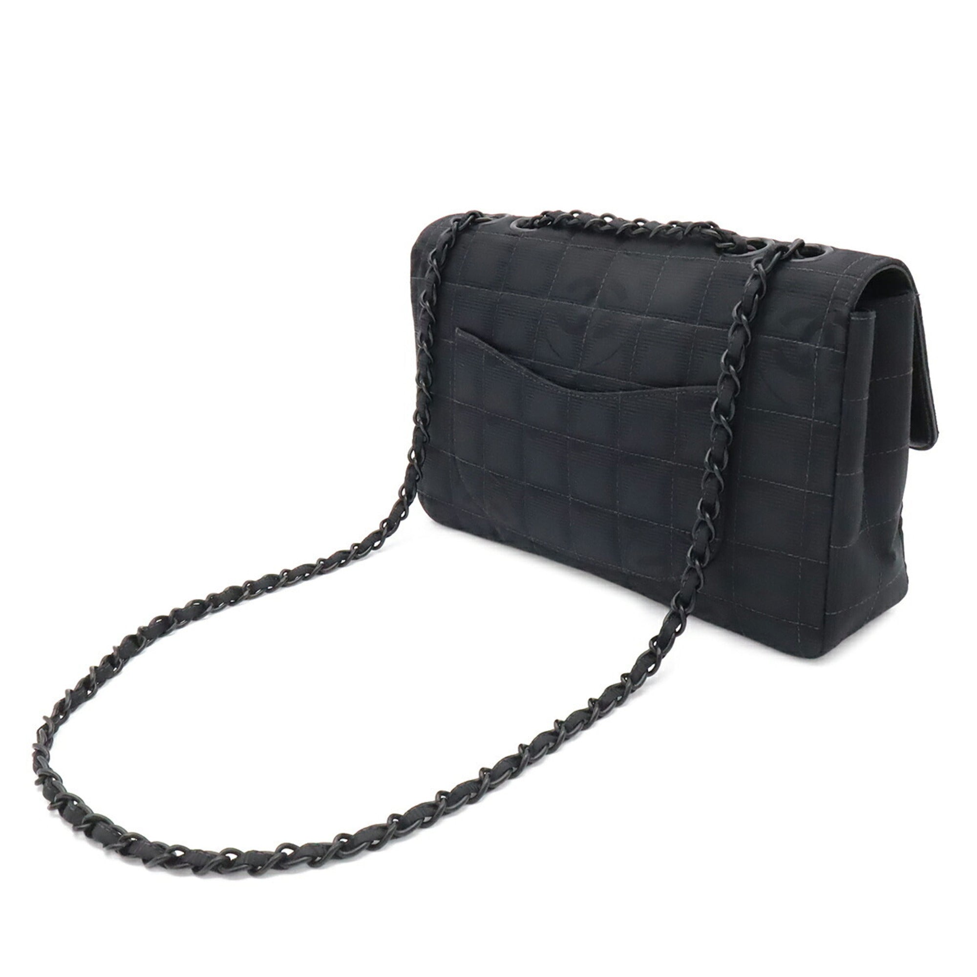 Chanel New Travel Line Black Nylon Leather Shoulder Bag (Pre-Owned)