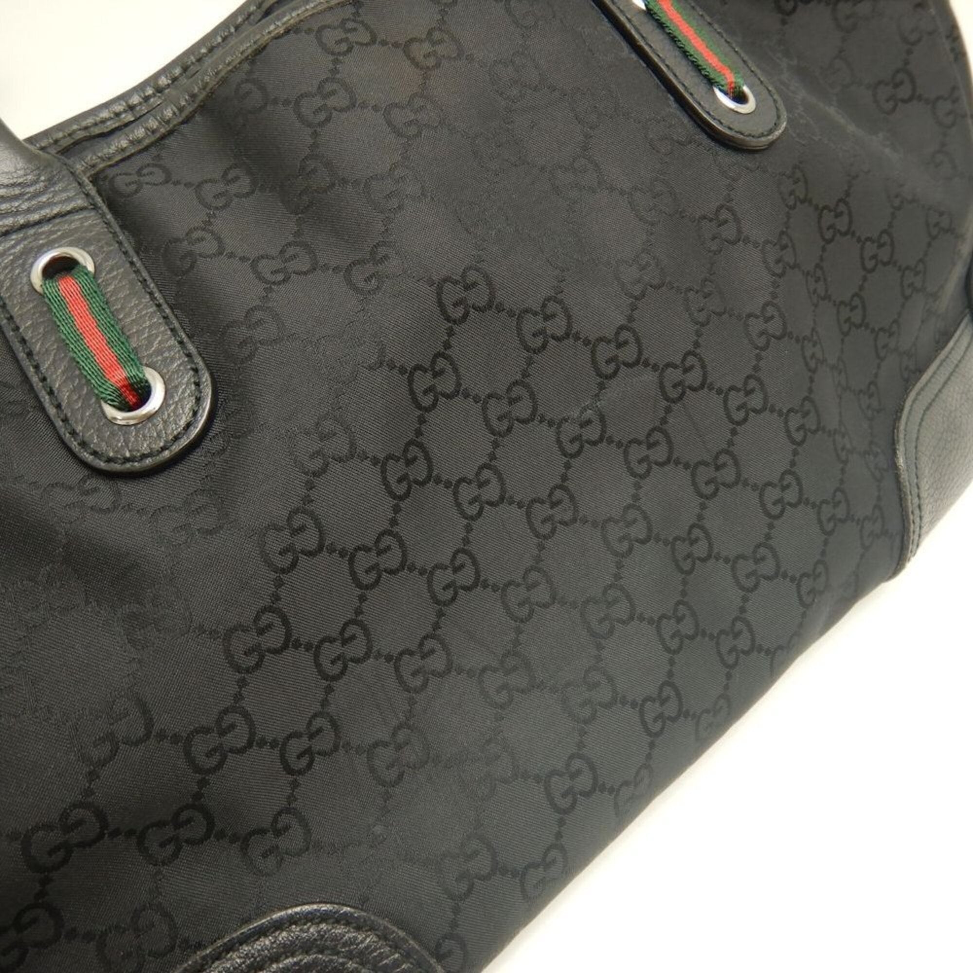 Gucci Black Nylon Canvas Leather Tote Bag (Pre-Owned)