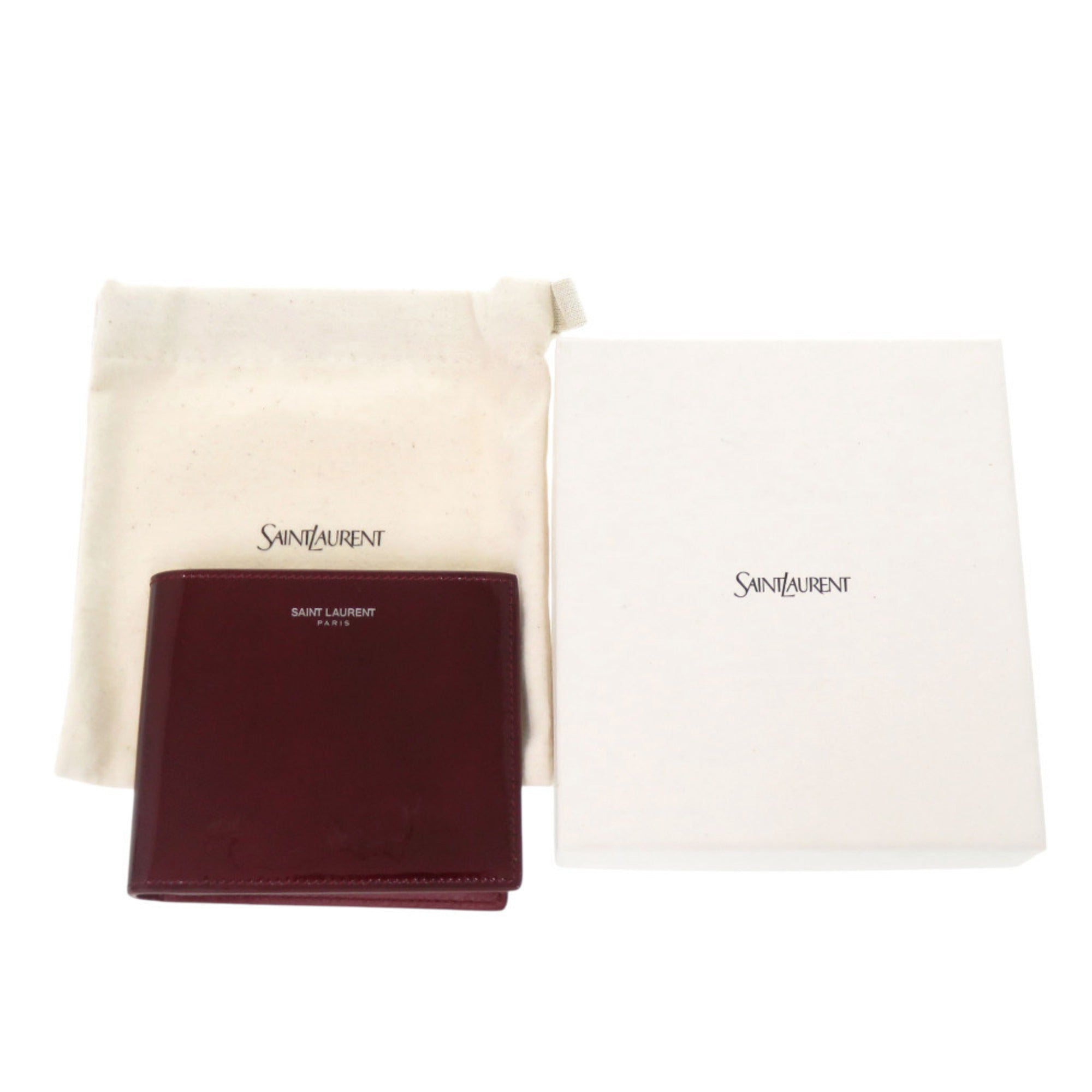 Yves Saint Laurent Bordeaux Red Color Patent Leather Wallet (Bi-Fold) (Pre-Owned)