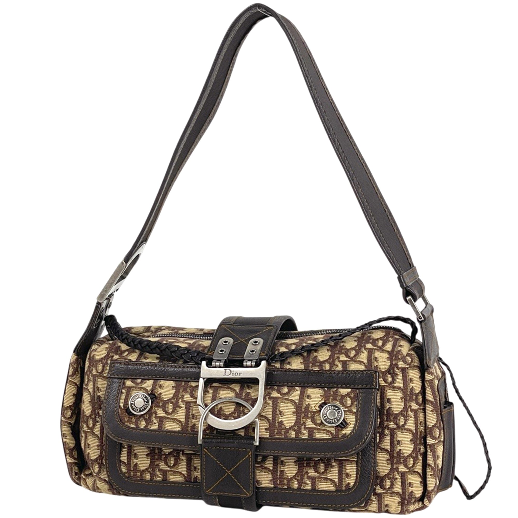 Christian Dior Brown Canvas Leather Shoulder Bag (Pre-Owned)