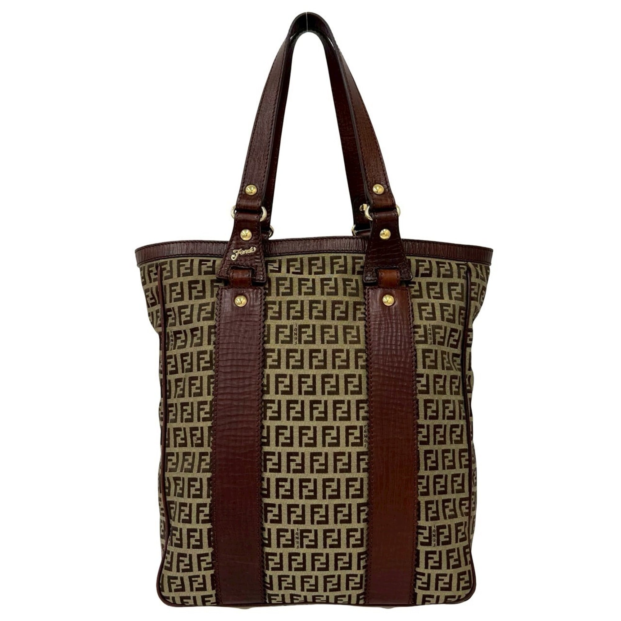 Fendi Brown Canvas Leather Handbag Tote Bag (Pre-Owned)