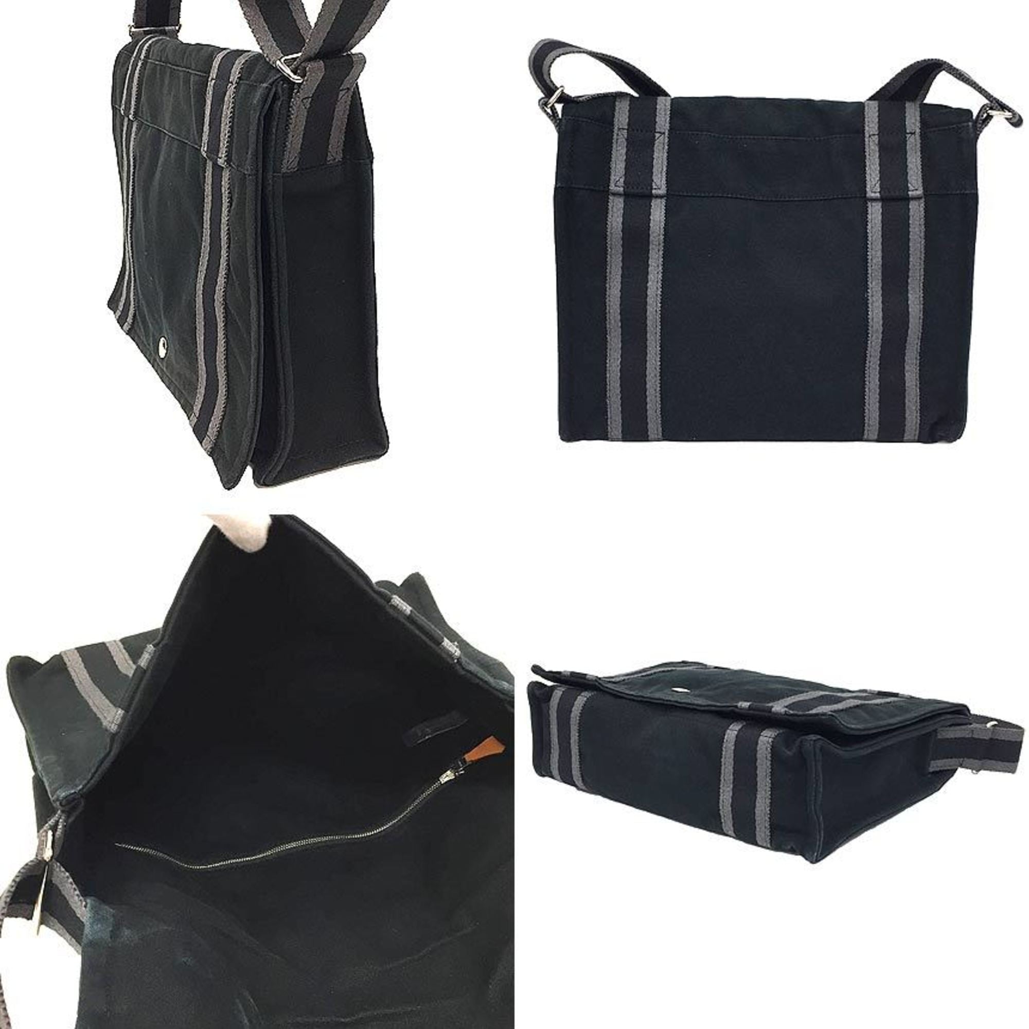 Hermes Fourre Tout Black Canvas Messenger Bag Shoulder Bag (Pre-Owned)