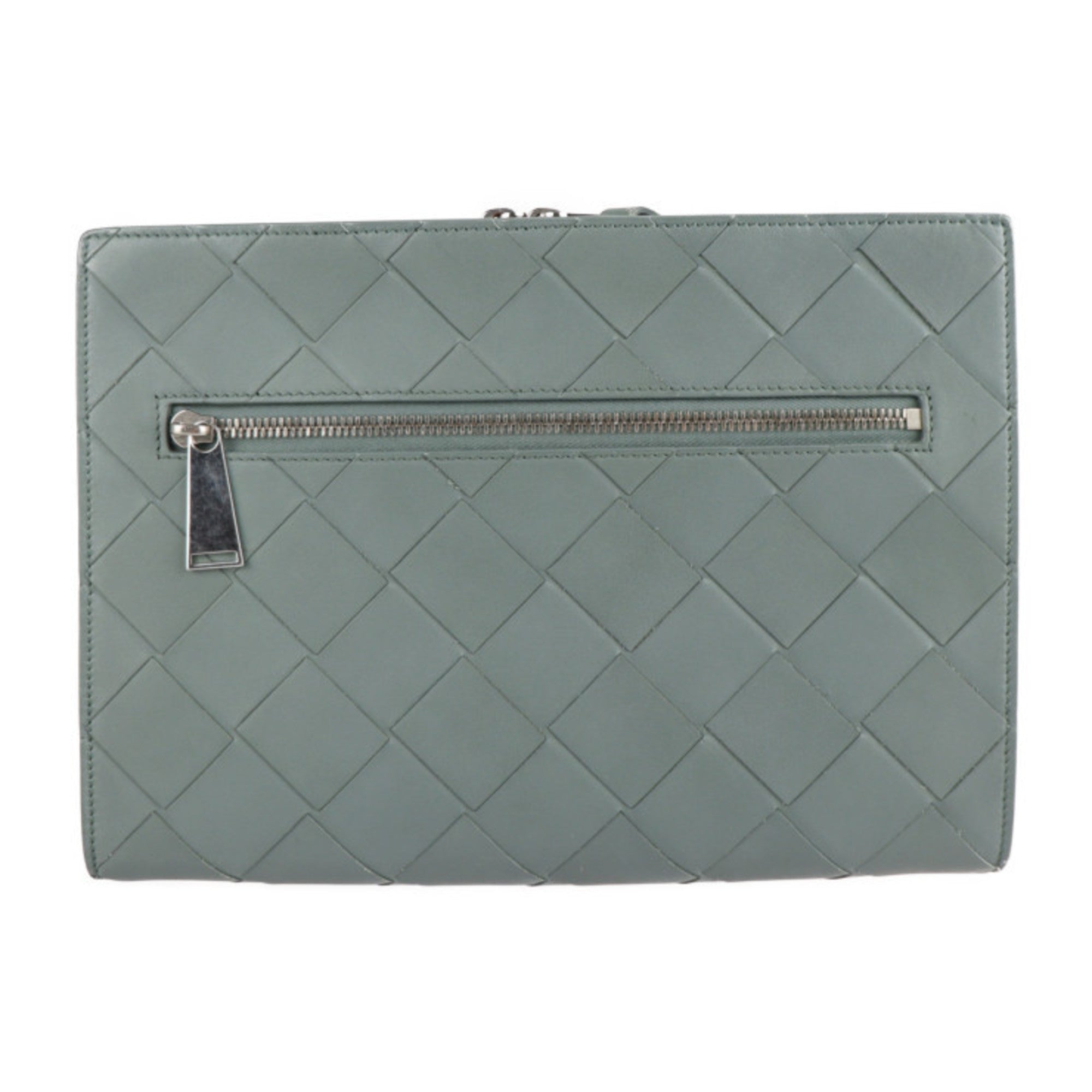 Bottega Veneta Intrecciato Gray Leather Clutch Bag Document Case (Pre-Owned)