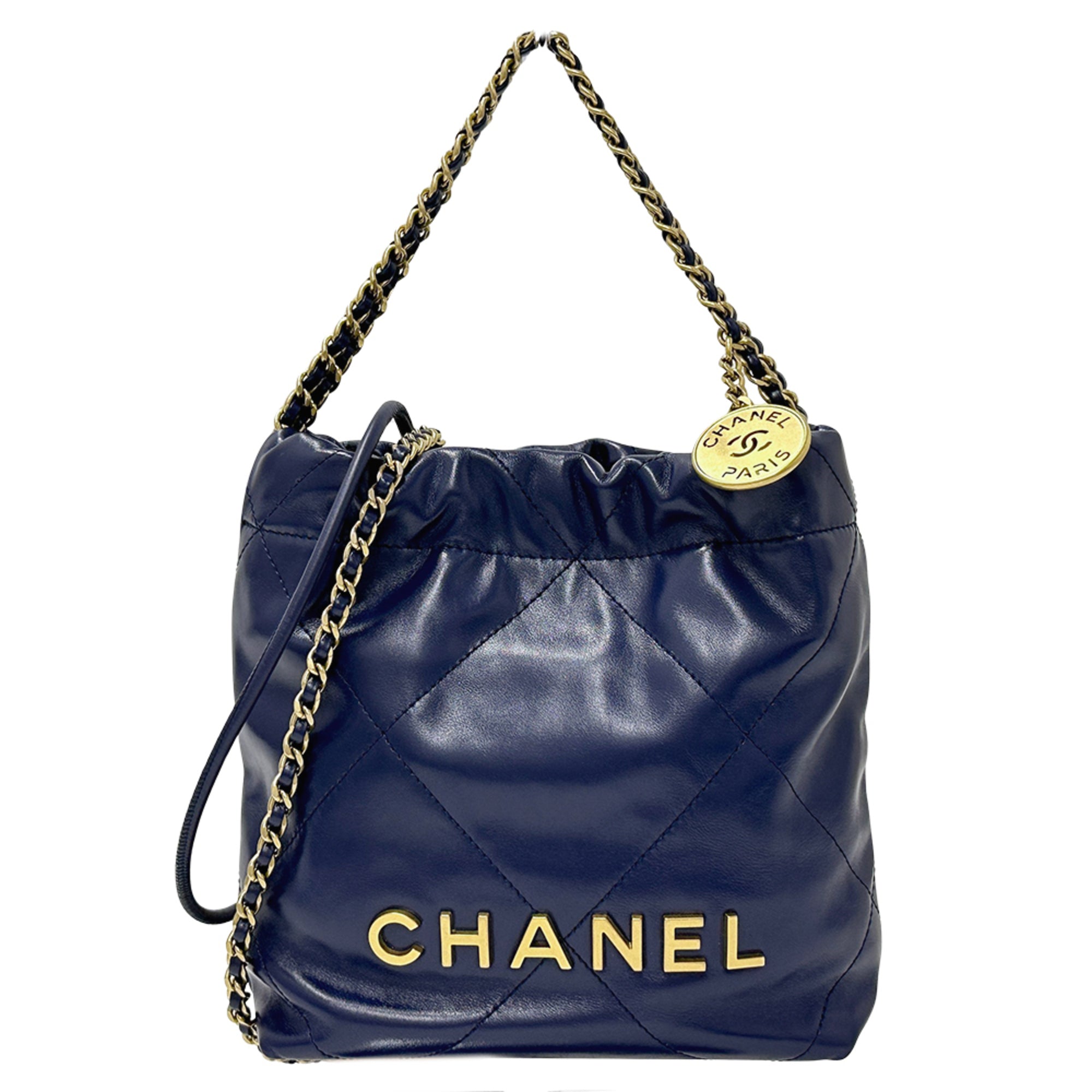 Chanel Navy Leather Handbag Shoulder Bag (Pre-Owned)