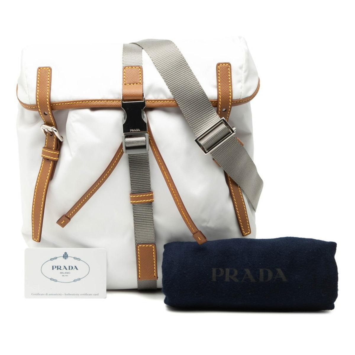 Prada White Nylon Leather Shoulder Bag (Pre-Owned)