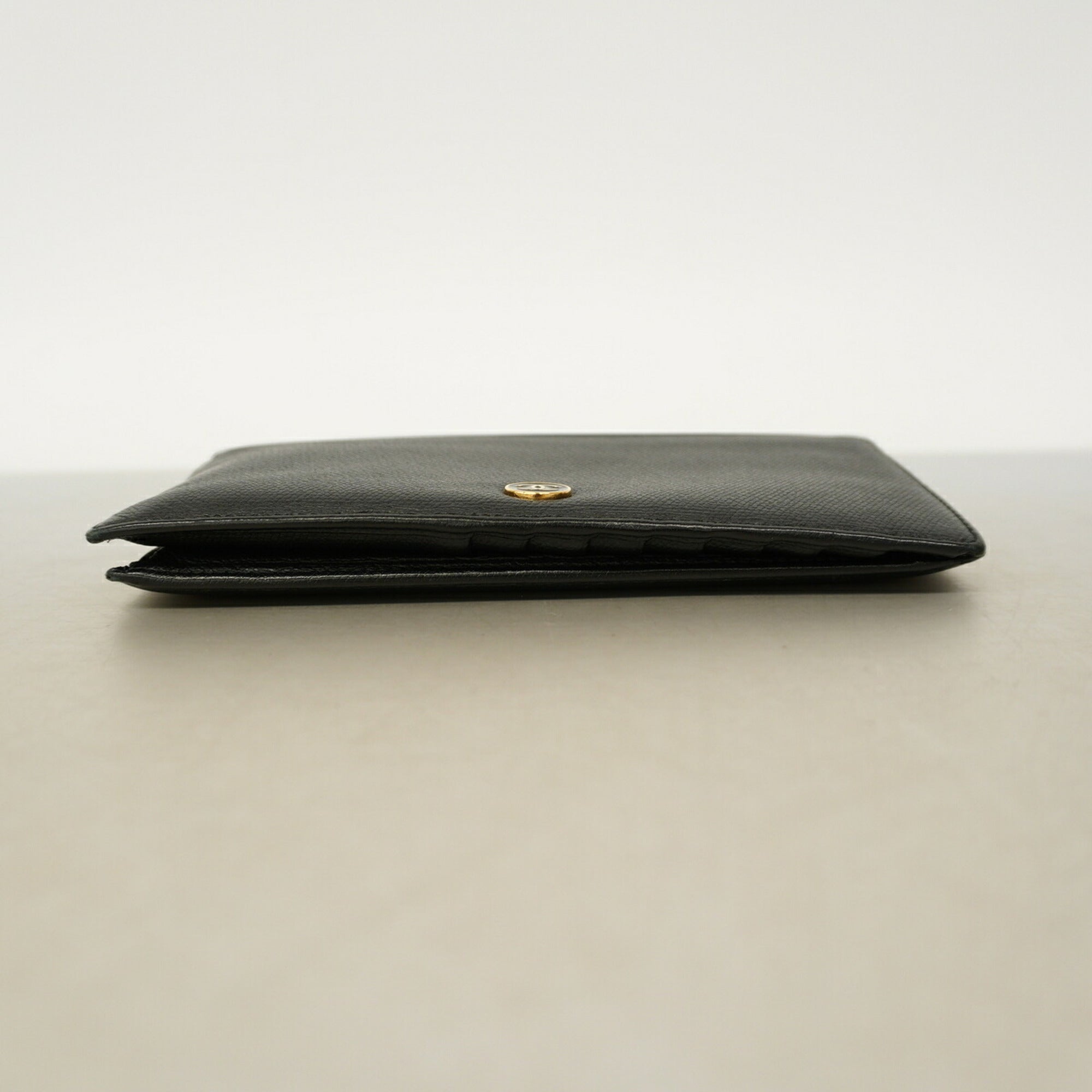 Chanel Black Grained Calfskin Long Wallet (Bi-Fold) (Pre-Owned)