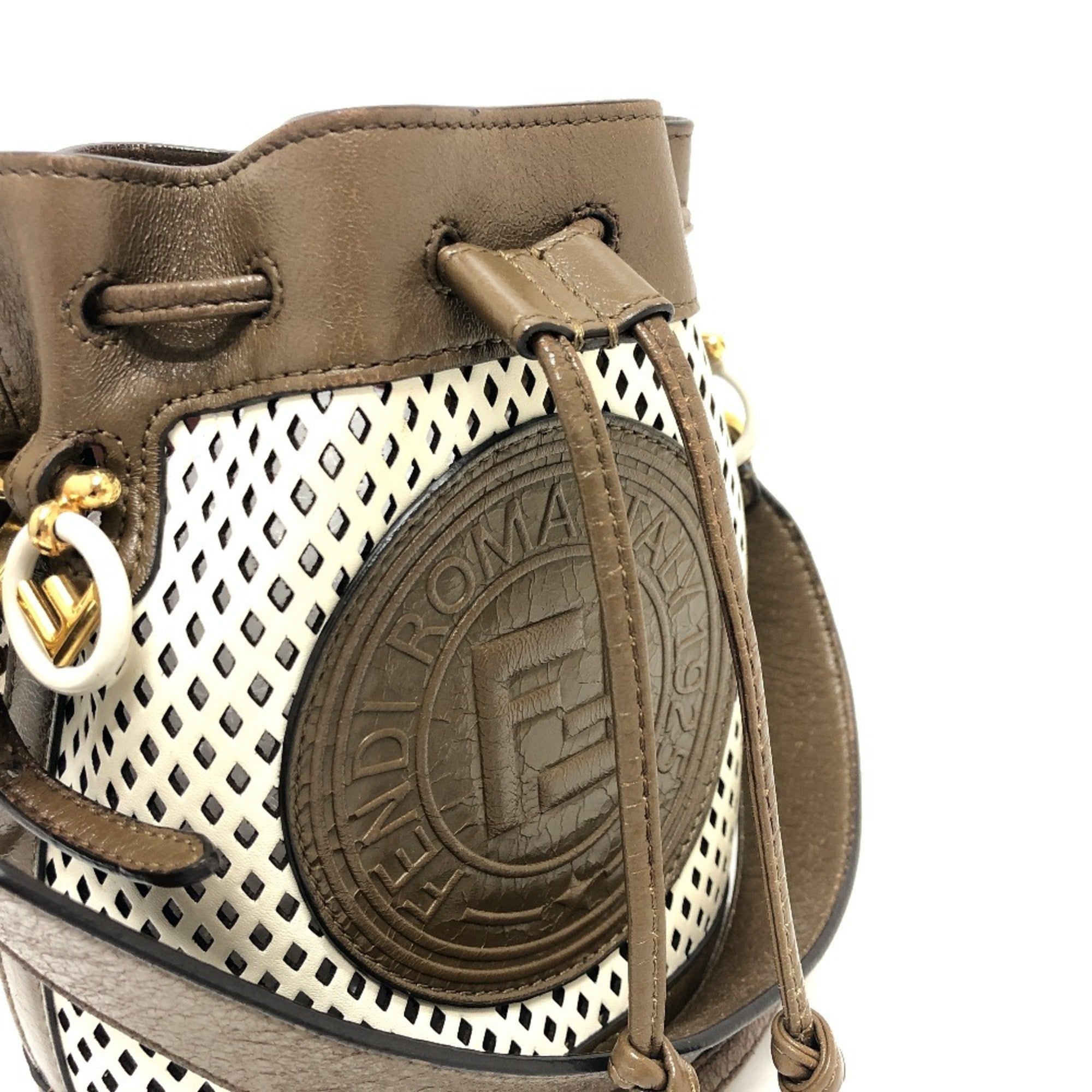 Fendi Brown White Leather Shoulder Bag (Pre-Owned)