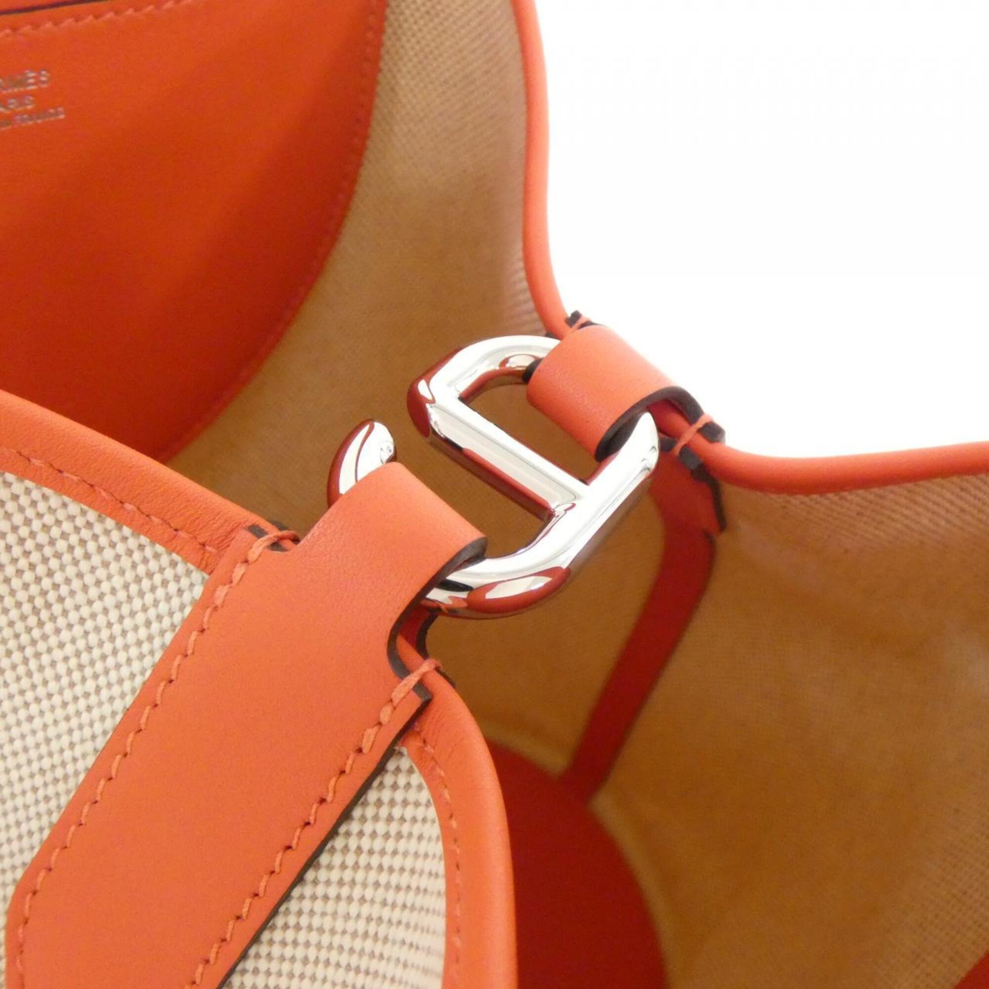 Hermes Beige Ecru Orange Toile H Swift Leather Handbag (Pre-Owned)