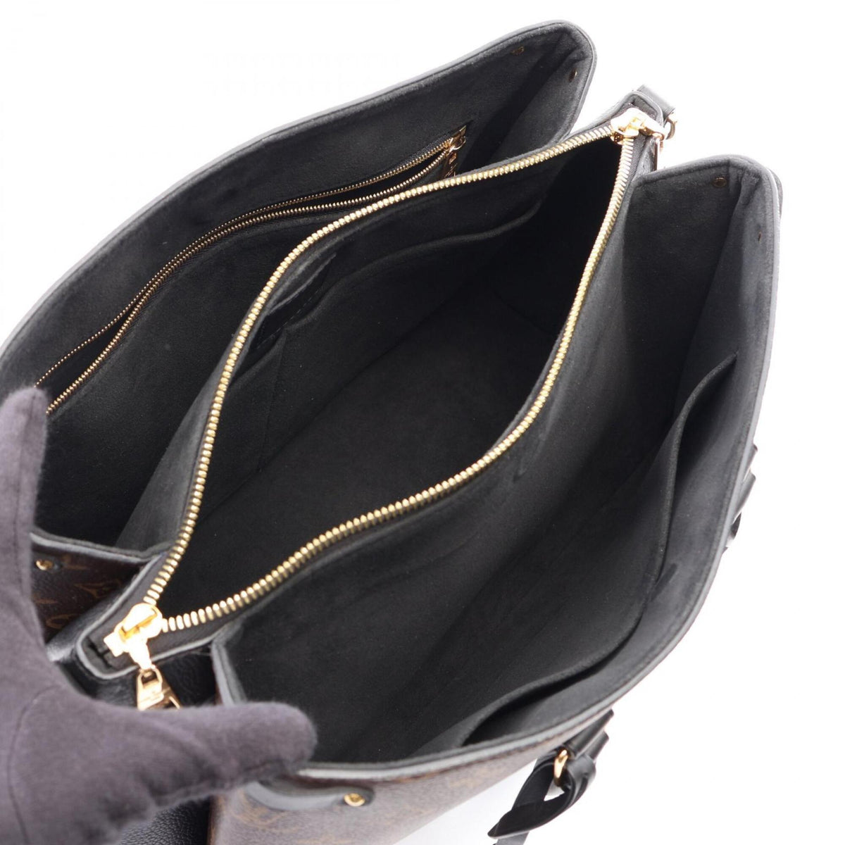Louis Vuitton Black Brown Coated Canvas Leather Handbag (Pre-Owned)