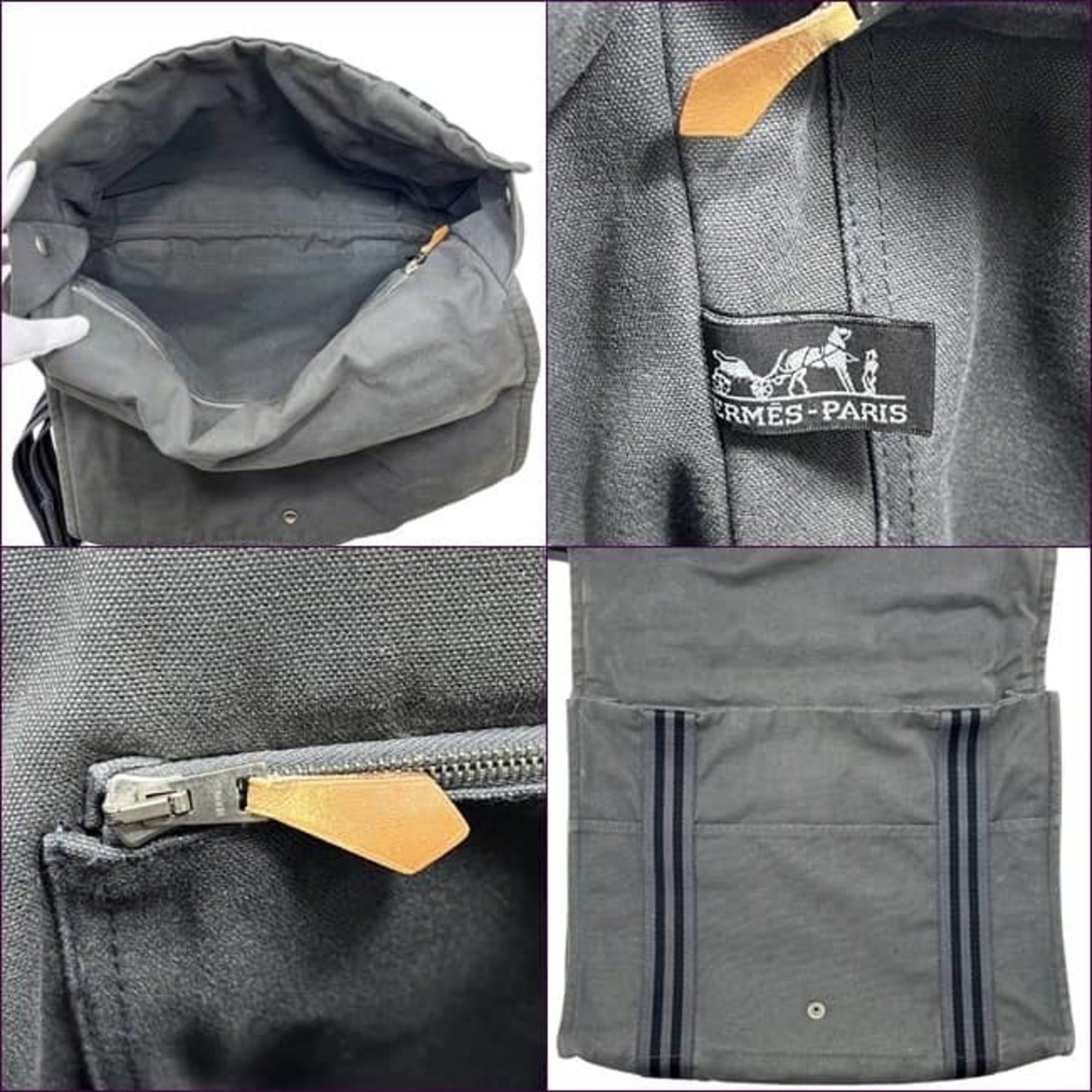 Hermes Gray Cotton Canvas Shoulder Bag (Pre-Owned)