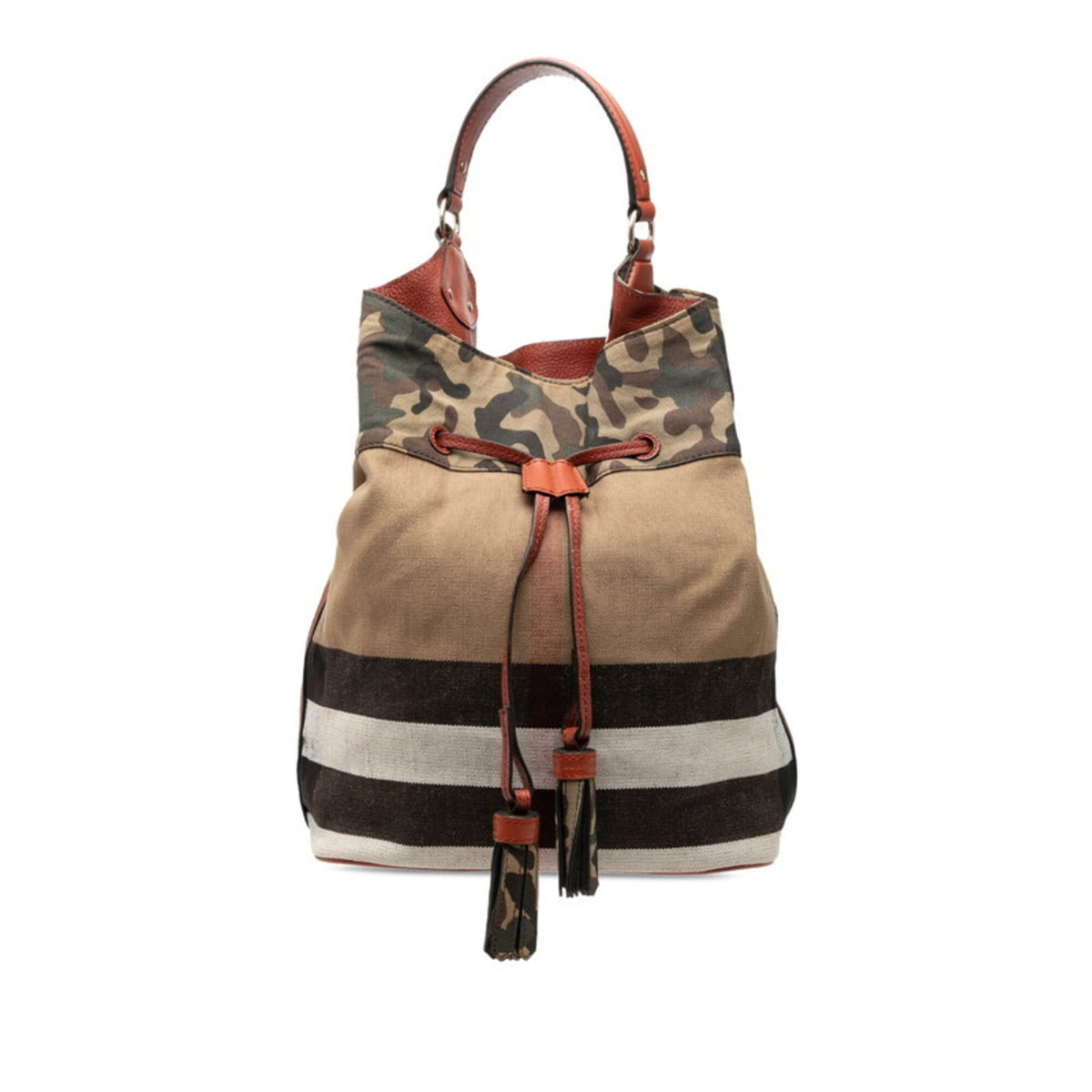 Burberry Beige Multi-Color Canvas Leather Handbag (Pre-Owned)