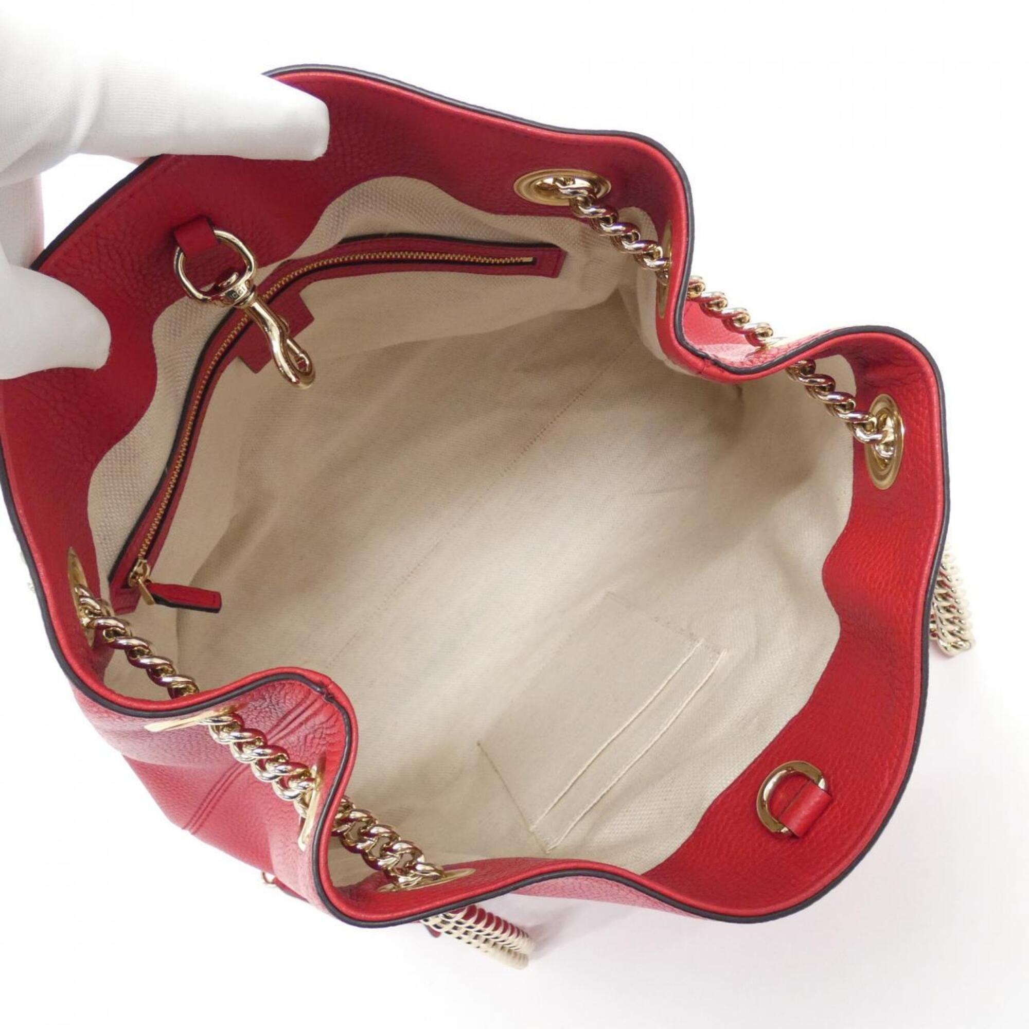 Gucci Red Color Leather Shoulder Bag (Pre-Owned)