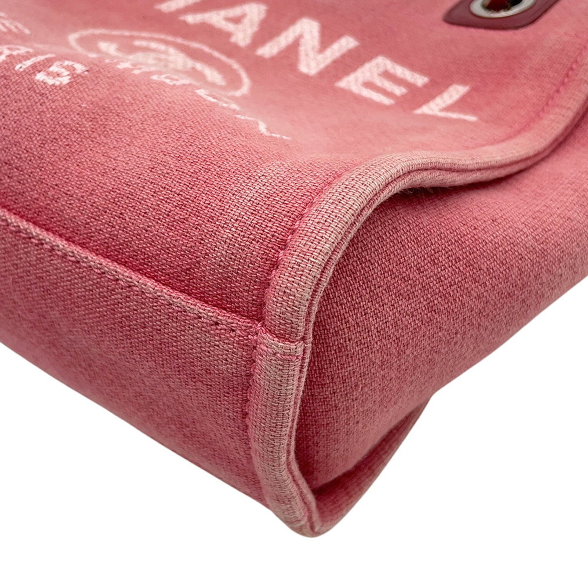Chanel Pink Red Canvas Leather Handbag Tote Bag (Pre-Owned)