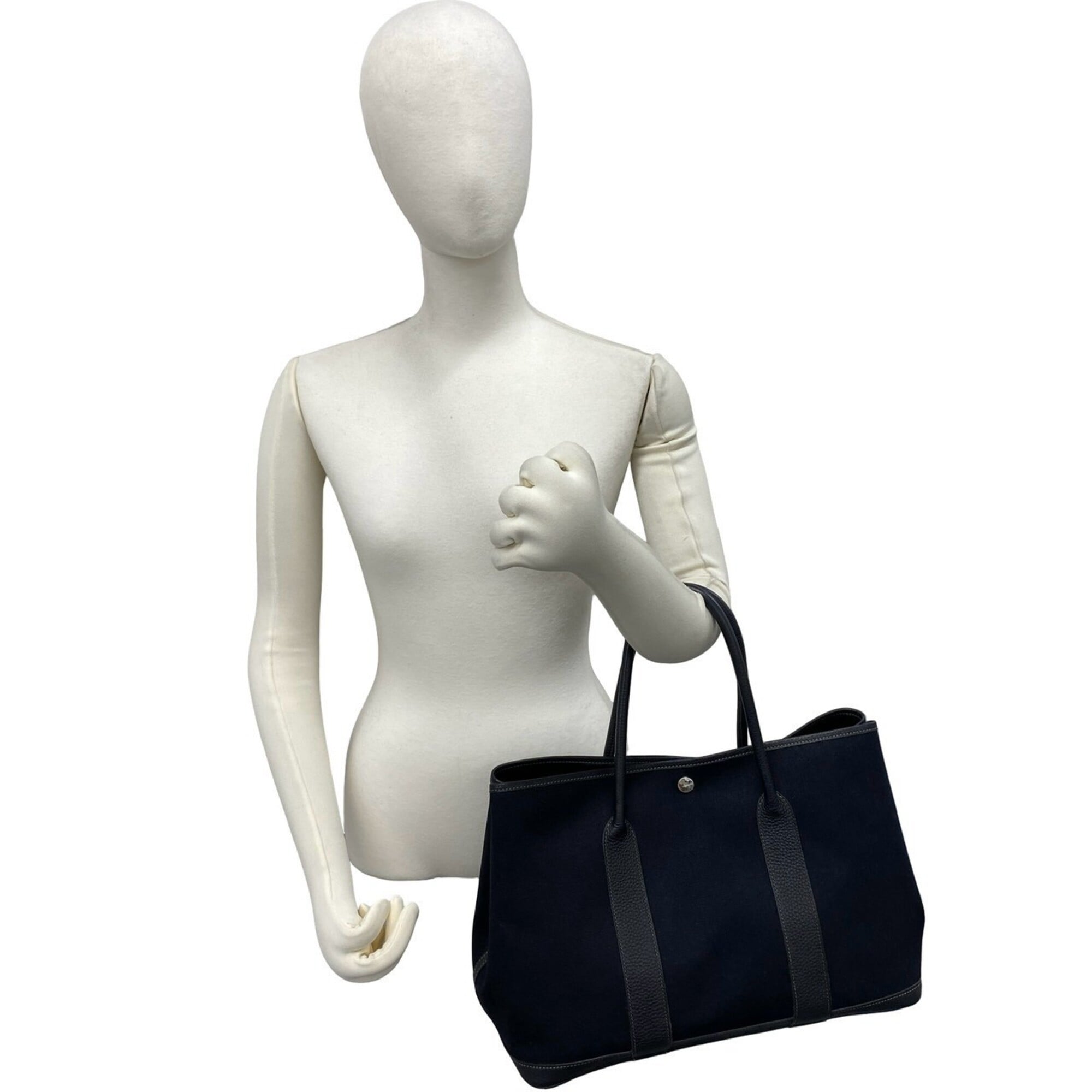 Hermes Black Toile Officier Buffalo Leather Handbag Tote Bag (Pre-Owned)