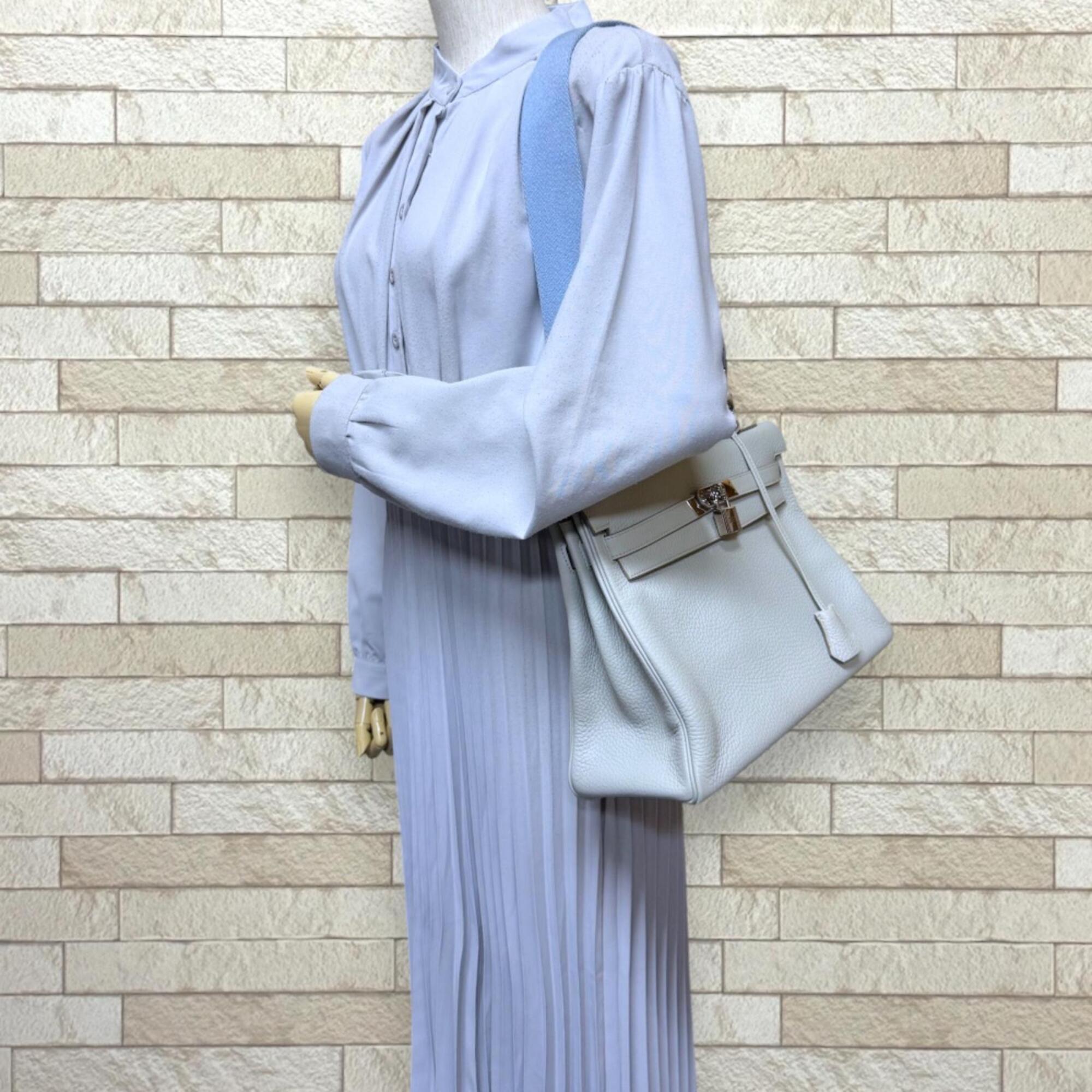 Hermes Gray Taurillon Clemence Leather Shoulder Bag (Pre-Owned)