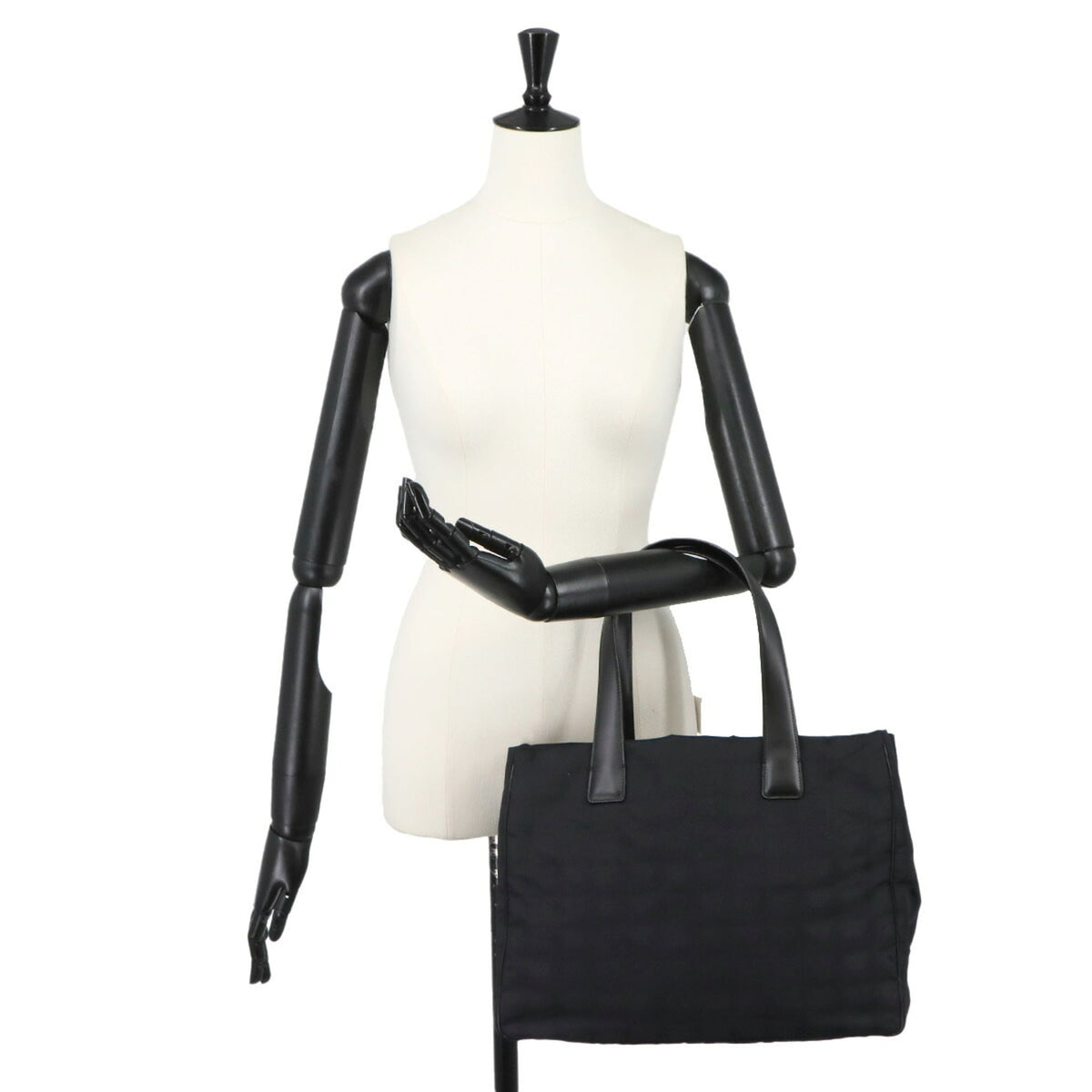 Chanel Black Nylon Jacquard Leather Handbag Tote Bag (Pre-Owned)