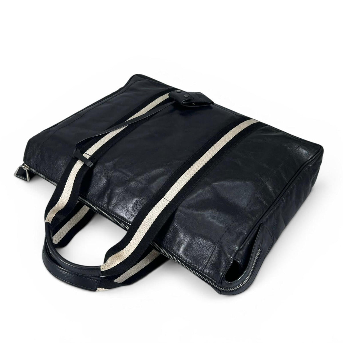 Bally Black White Leather Briefcase (Pre-Owned)