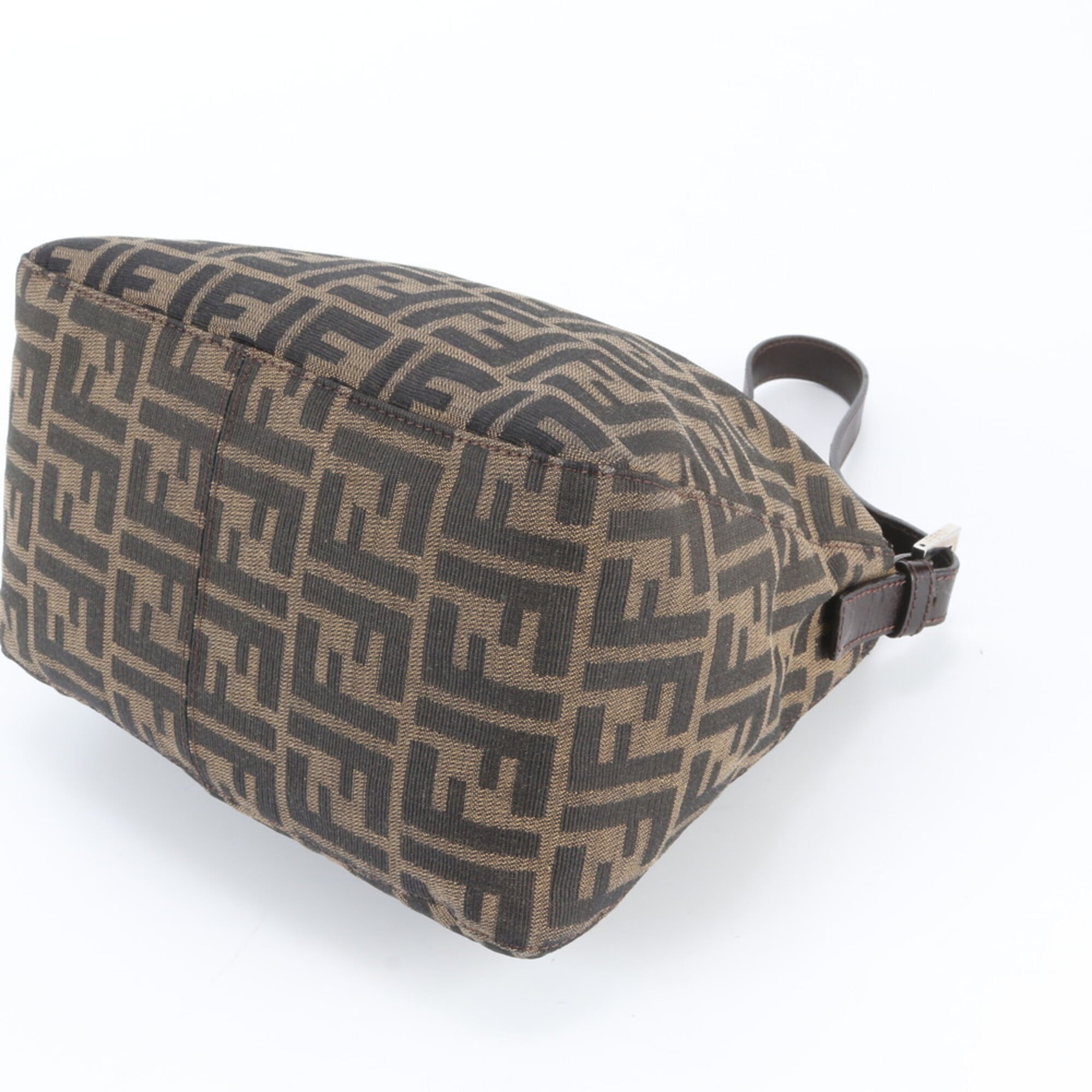 Fendi Brown Leather Canvas Handbag Shoulder Bag (Pre-Owned)