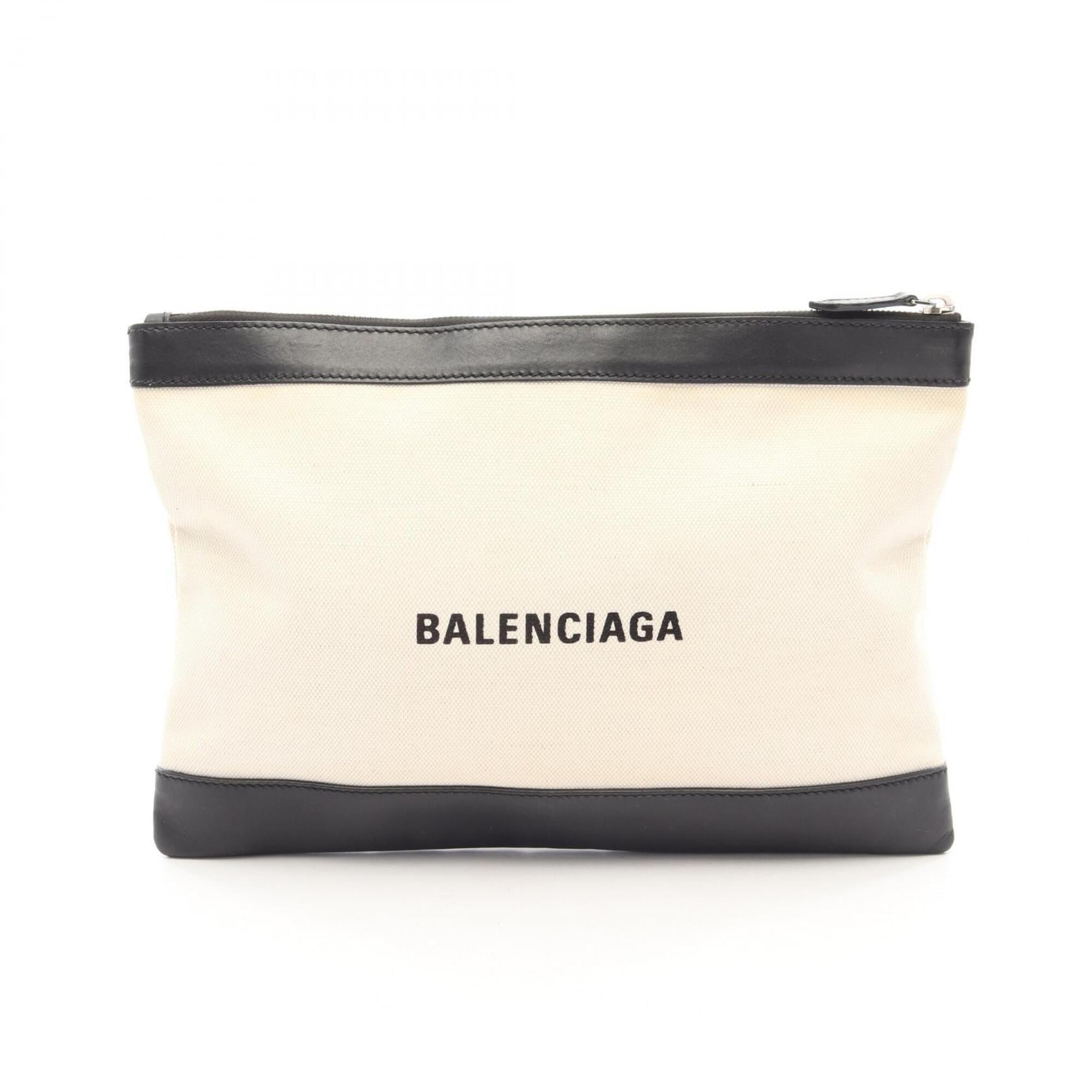 Balenciaga Black Ivory Canvas Leather Clutch Bag (Pre-Owned)