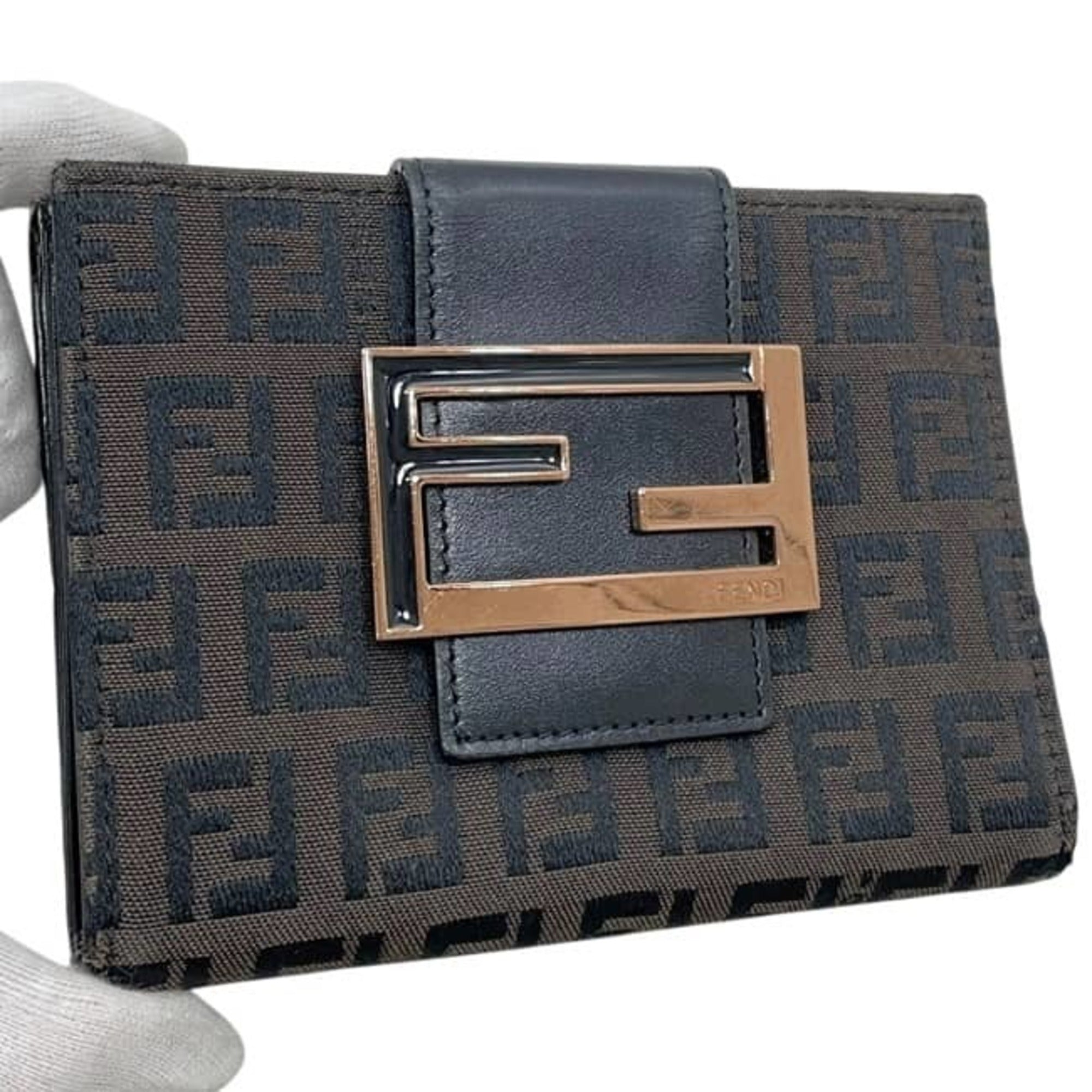 Fendi Black Brown Canvas Leather Wallet (Bi-Fold) (Pre-Owned)
