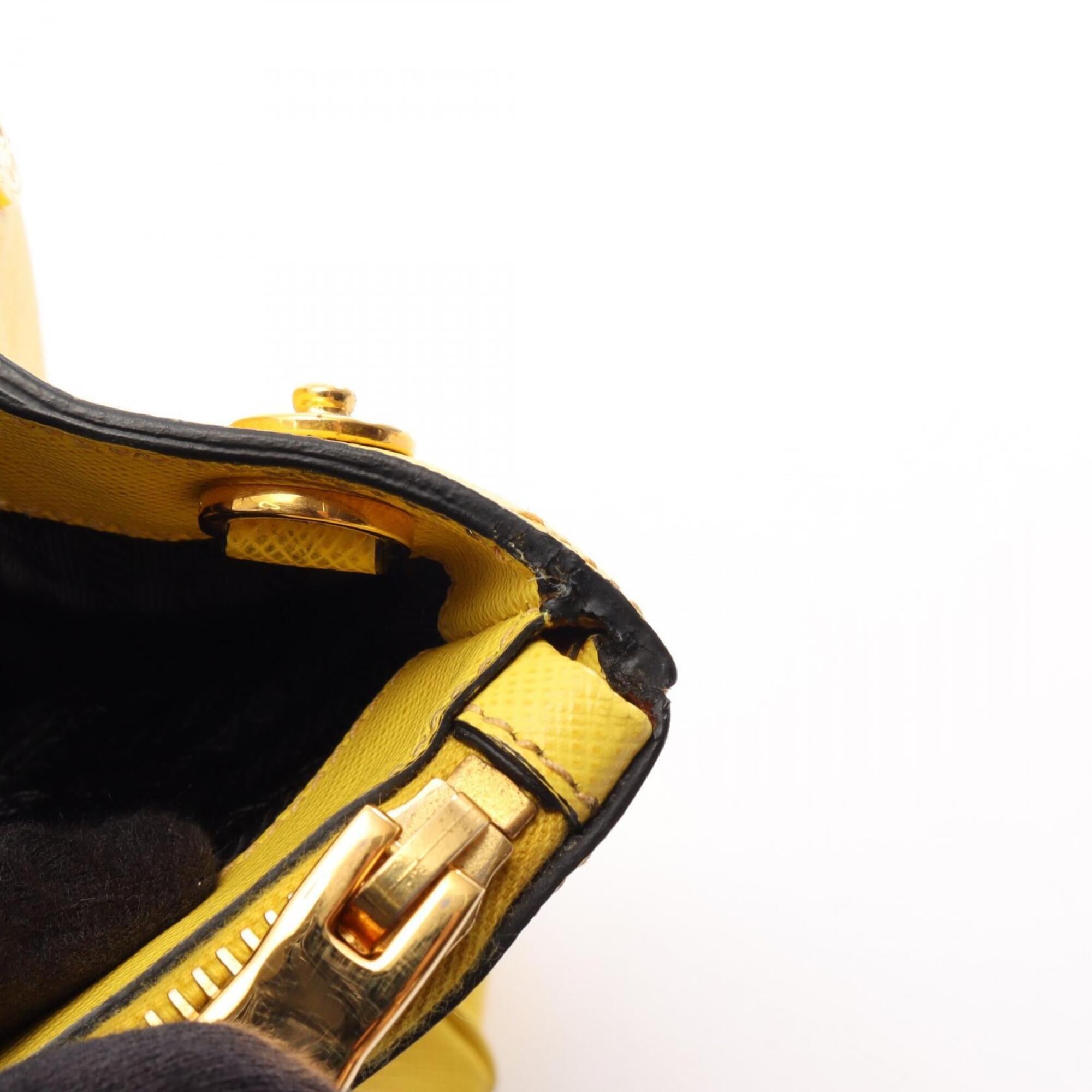 Prada Saffiano Yellow Leather Handbag Tote Bag (Pre-Owned)