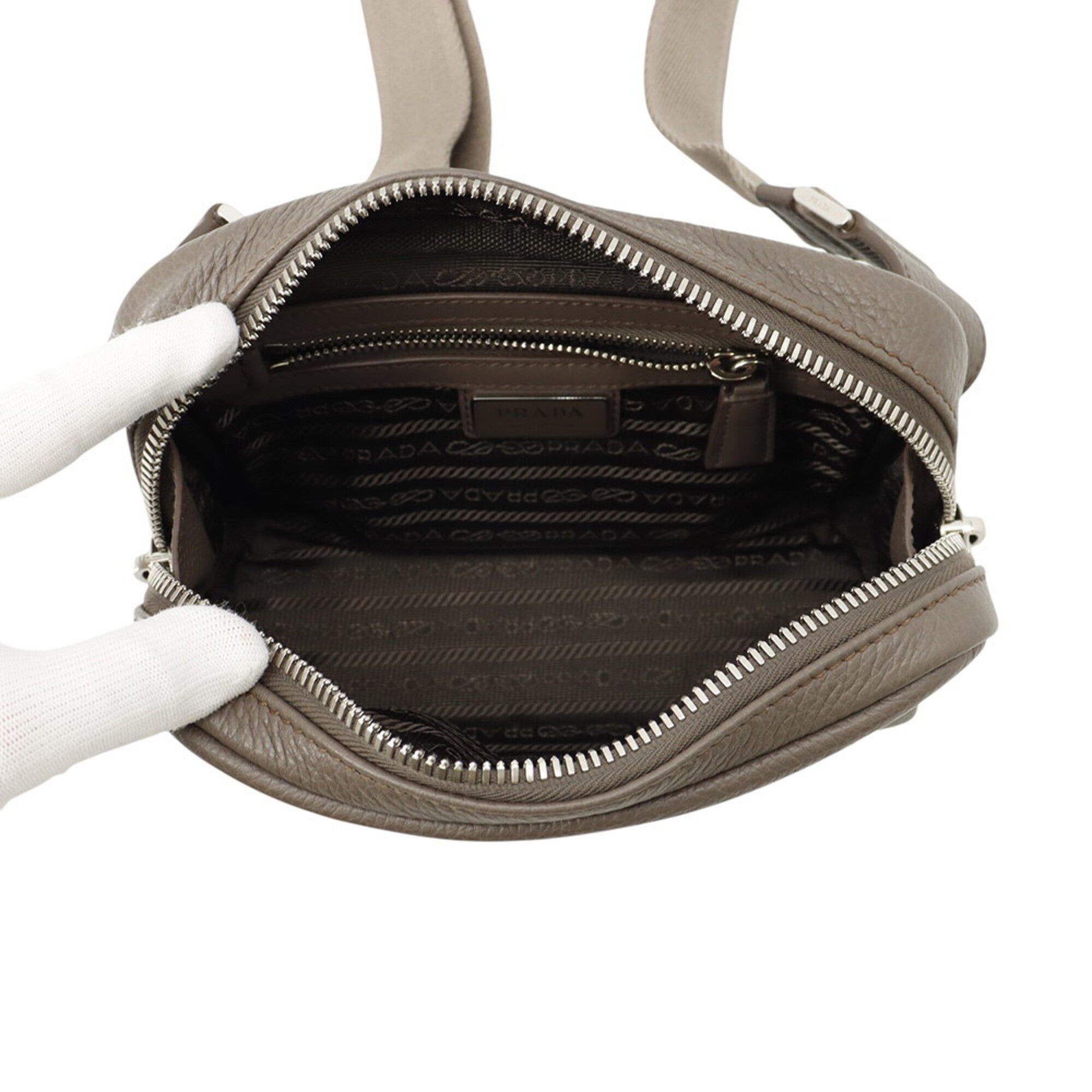 Prada Grayish Leather Shoulder Bag Sling Bag (Pre-Owned)
