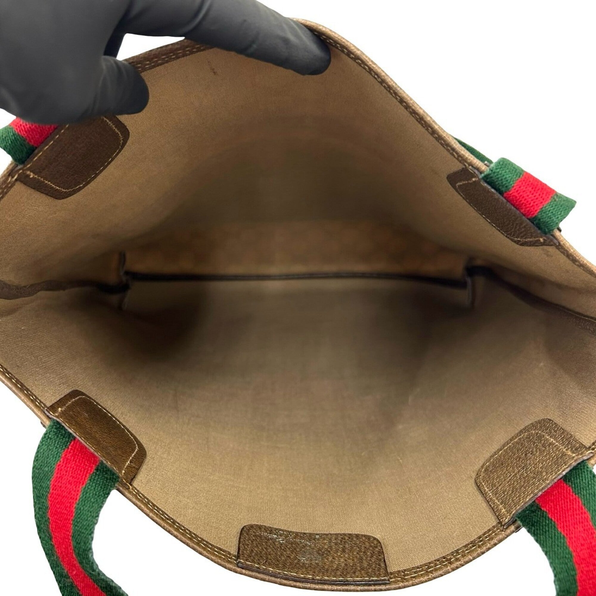 Gucci Brown Green Red Color Leather Pvc Shoulder Bag Tote Bag (Pre-Owned)