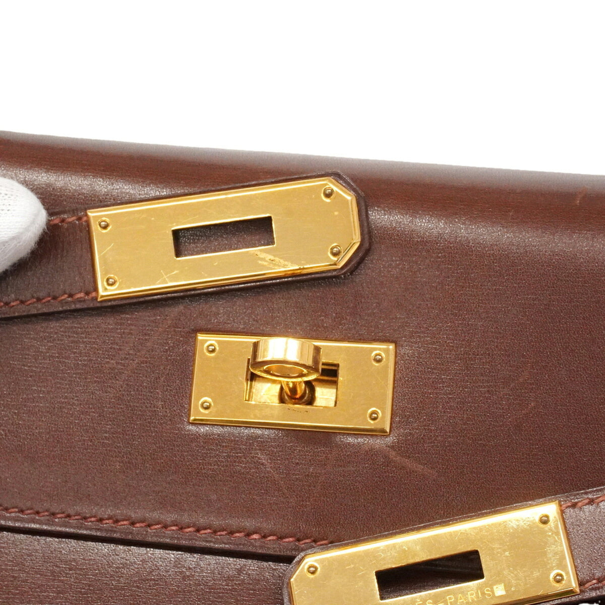 Hermes Noisette Box Calf Leather Handbag (Pre-Owned)