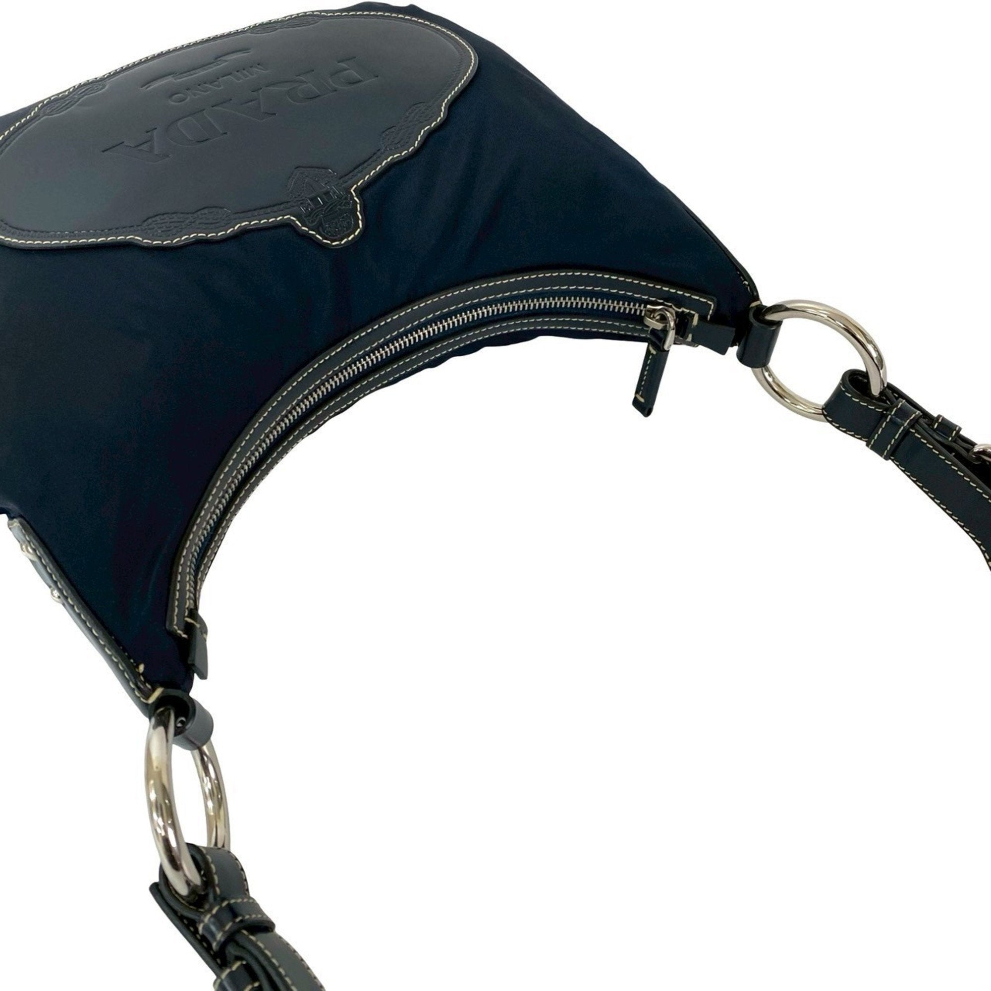 Prada Navy Nylon Leather Pochette Shoulder Bag (Pre-Owned)